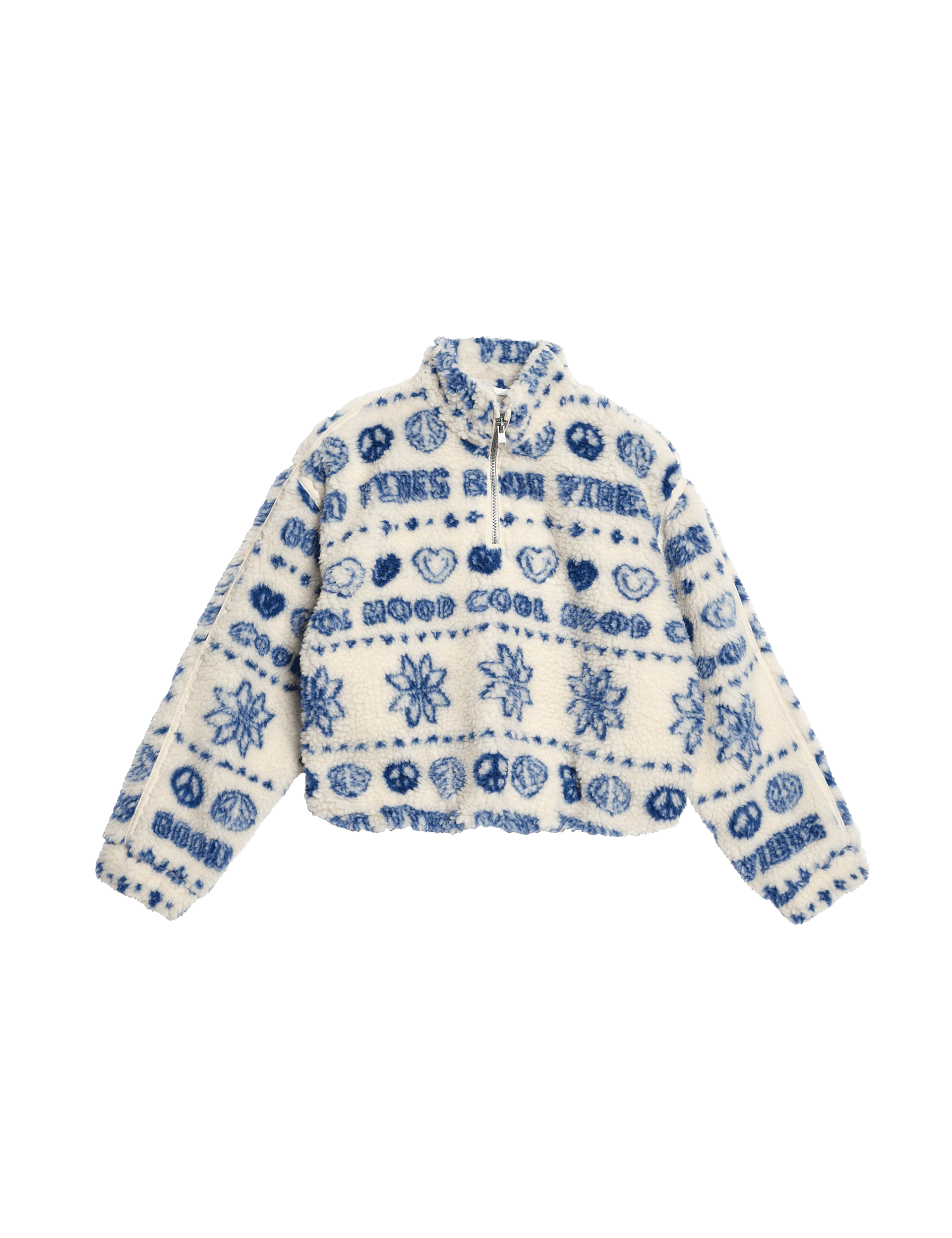 M&S Collection Girls Printed Borg Half Zip Fleece (6-16 Yrs) - 5-6 Y - Blue Mix, Blue Mix