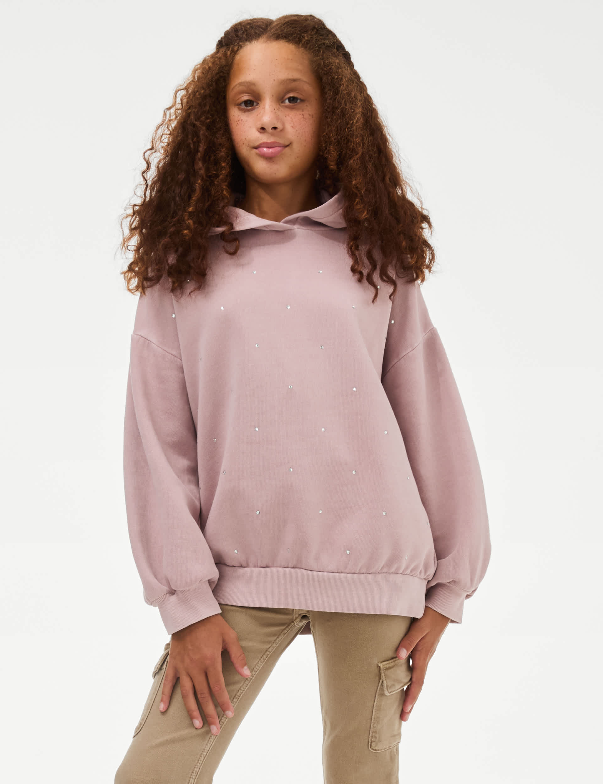 M&S Girls Cotton Rich Diamante Gem Hoodie (6-16 Yrs) - 15-16 - Pink, Pink,Carbon