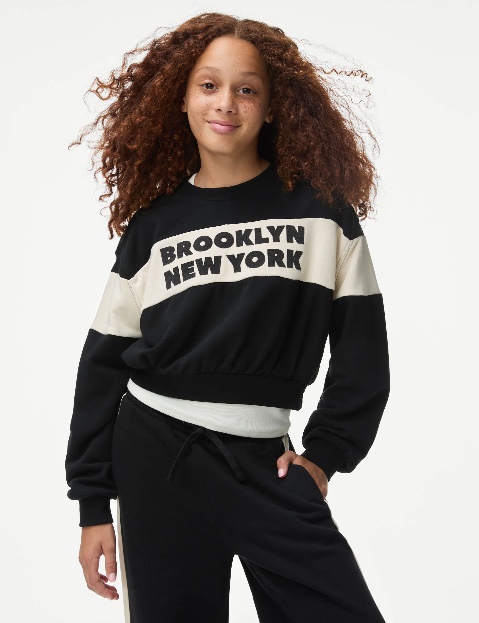 M&S Girls Cotton Rich Cropped Sweatshirt (2-16 Yrs)