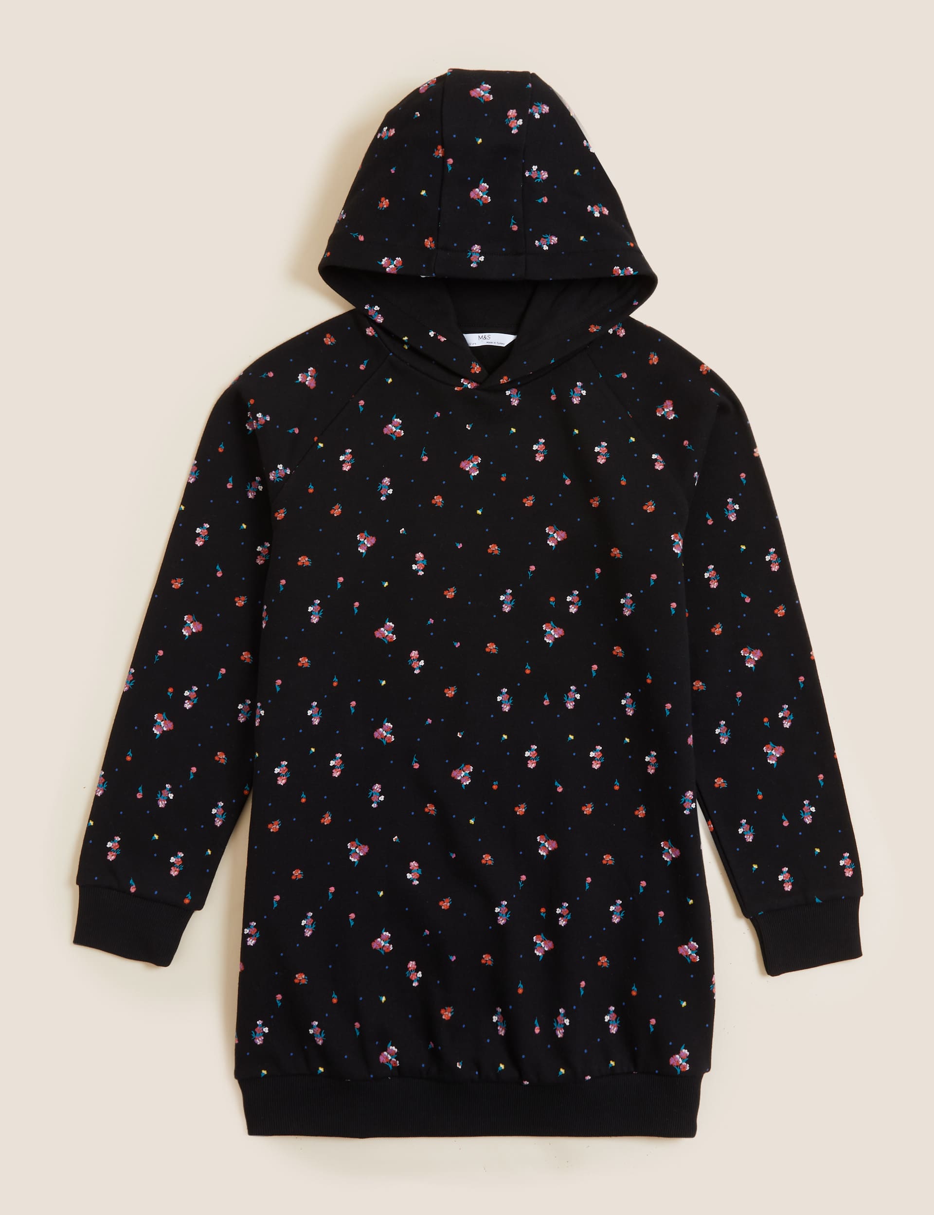 M&S Girls Cotton Rich Longline Hoodie (6-16 Yrs) - 8-9 Y - Black Mix, Black Mix