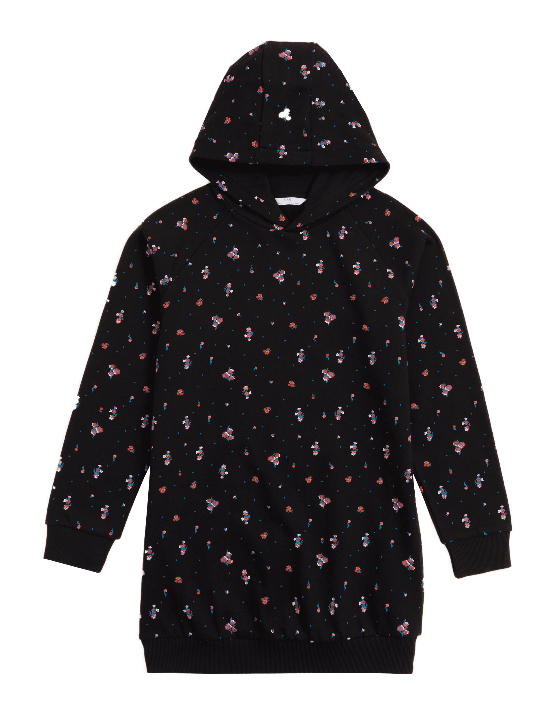 M&S Collection Girls Cotton Rich Longline Hoodie (6-16 Yrs) - 8-9 Y - Black Mix, Black Mix