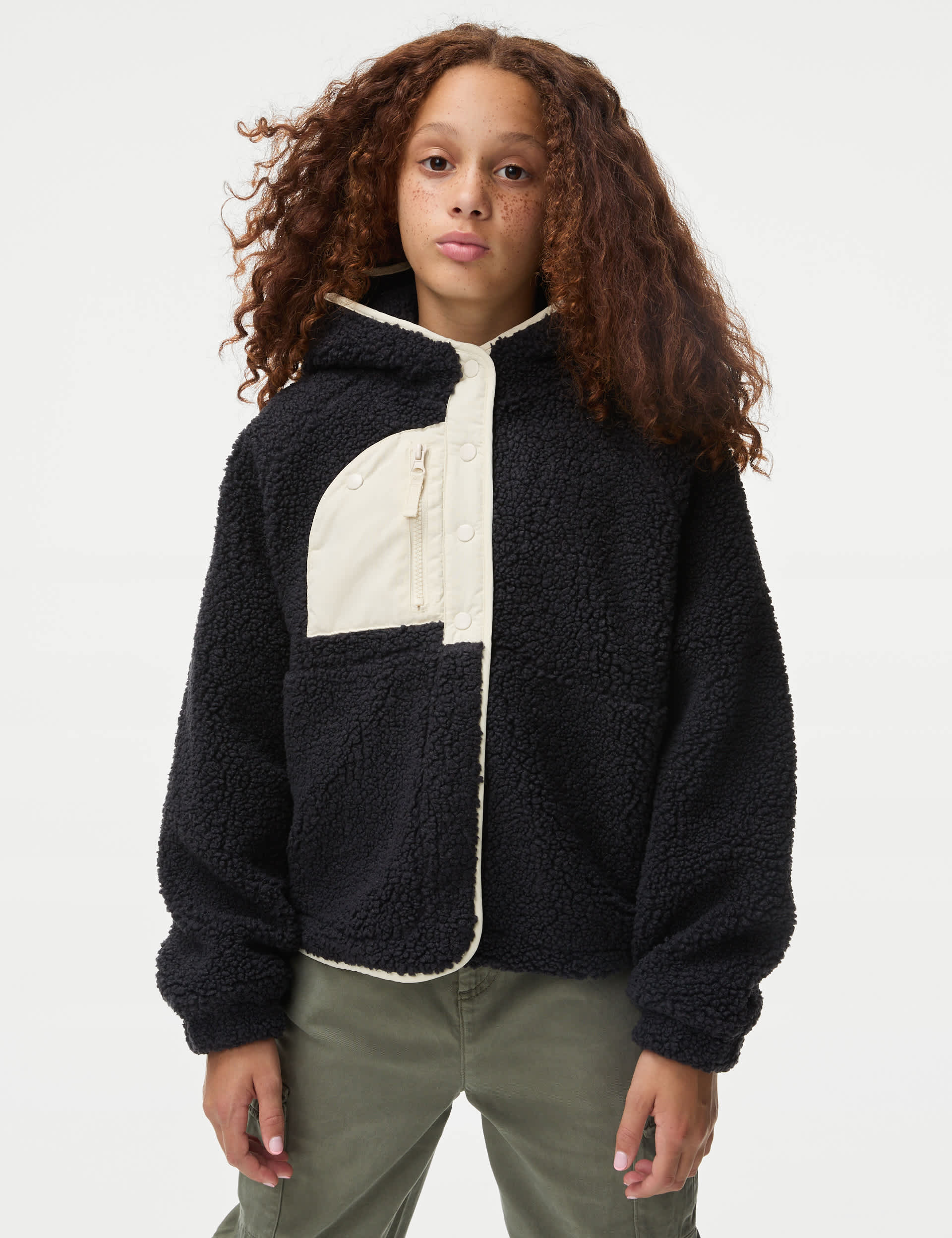 M&S Girls Borg Fleece Hooded Jacket (6-16 Yrs)