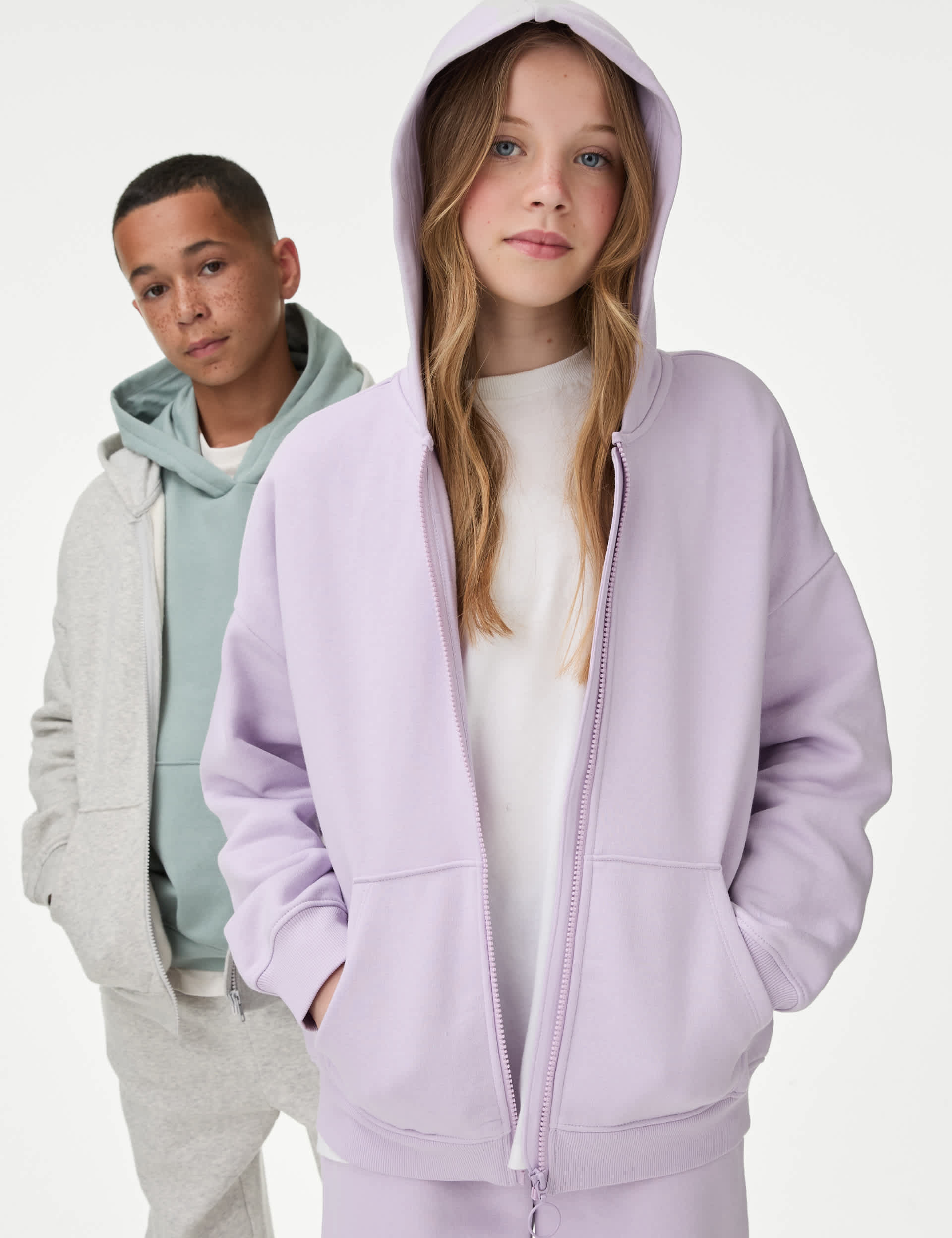 M&S Girls Cotton Rich Zip Hoodie (6-16 Yrs)