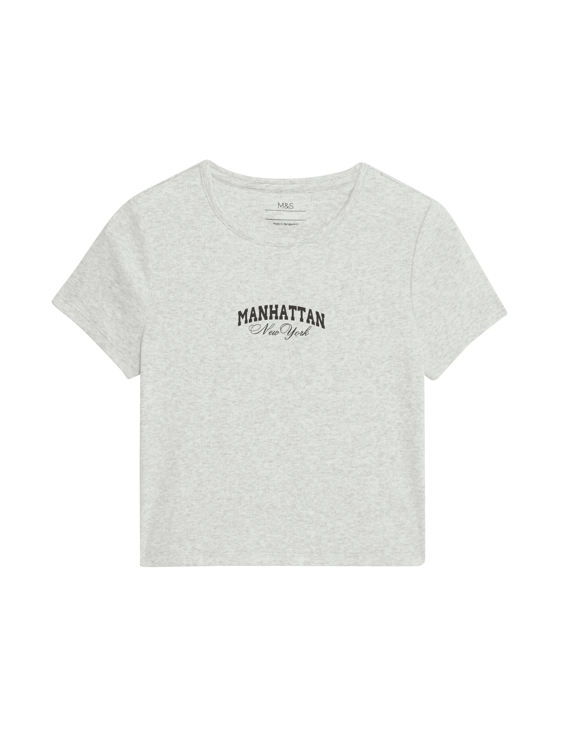 M&S Collection Girls Cotton Rich Slogan T-Shirt (2-16 Yrs) - 9-10Y - Grey Marl, Grey Marl,Black