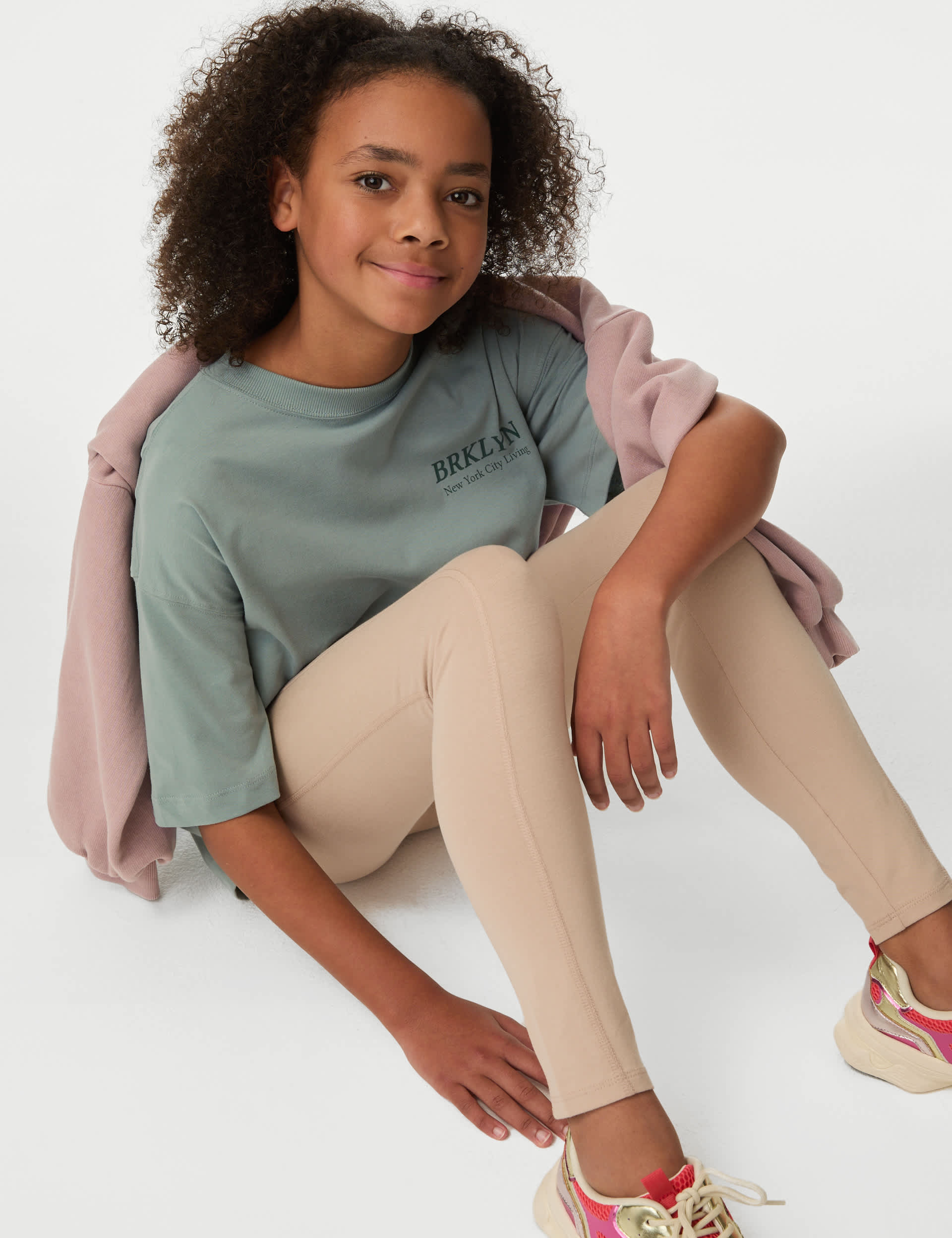 M&S Collection Girls Pure Cotto Brklyn T-Shirt (6-16 Yrs) - 9-10Y - Khaki, Khaki