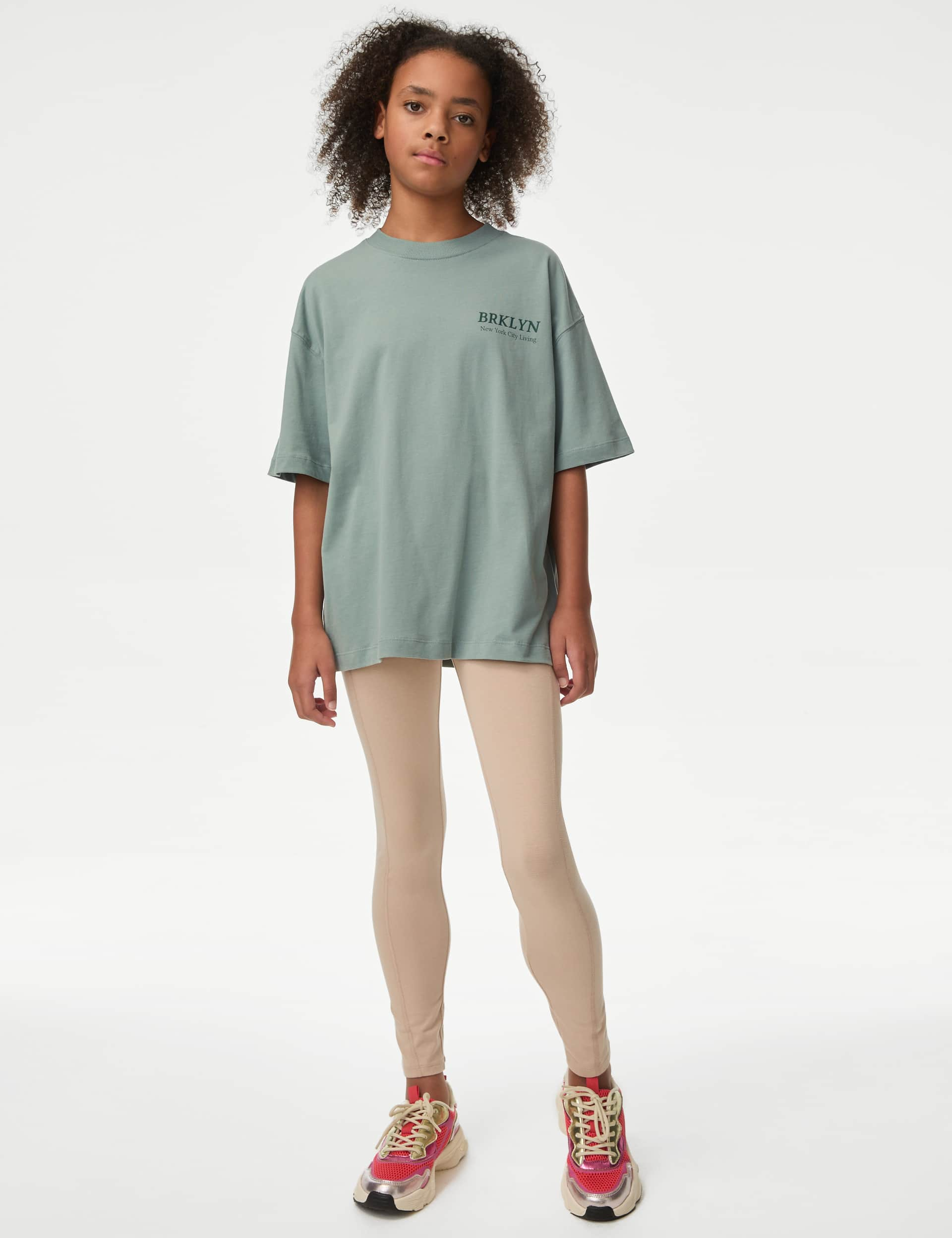 M&S Collection Girls Pure Cotto Brklyn T-Shirt (6-16 Yrs) - 7-8 Y - Khaki, Khaki