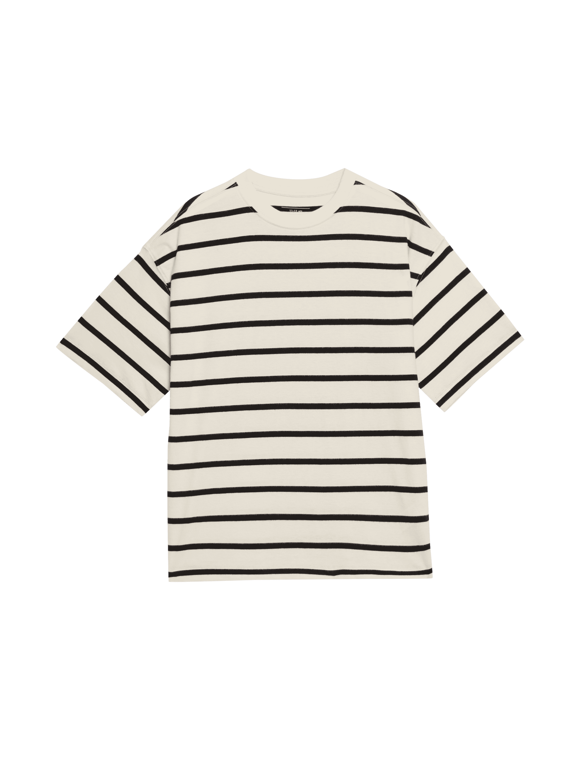 M&S Collection Girls Pure Cotton Striped T-Shirt (6-16 Yrs) - 10-11 - Ecru Mix, Ecru Mix