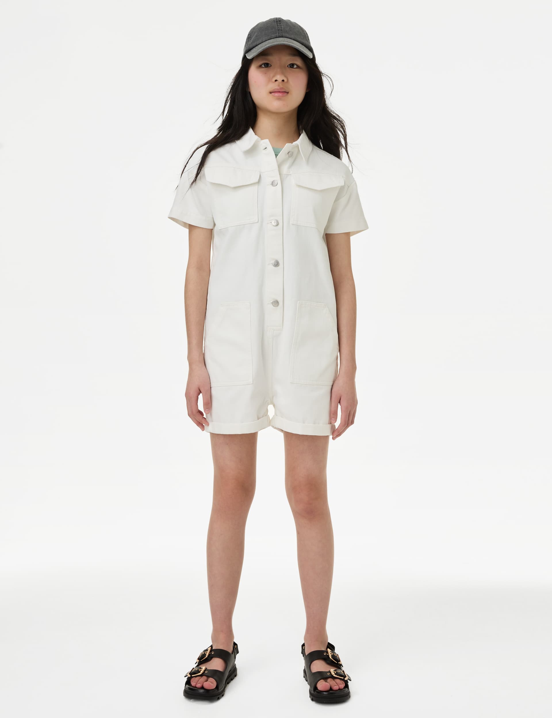 M&S Girls Denim Romper (6-16 Yrs) - 14-15 - Ivory, Ivory