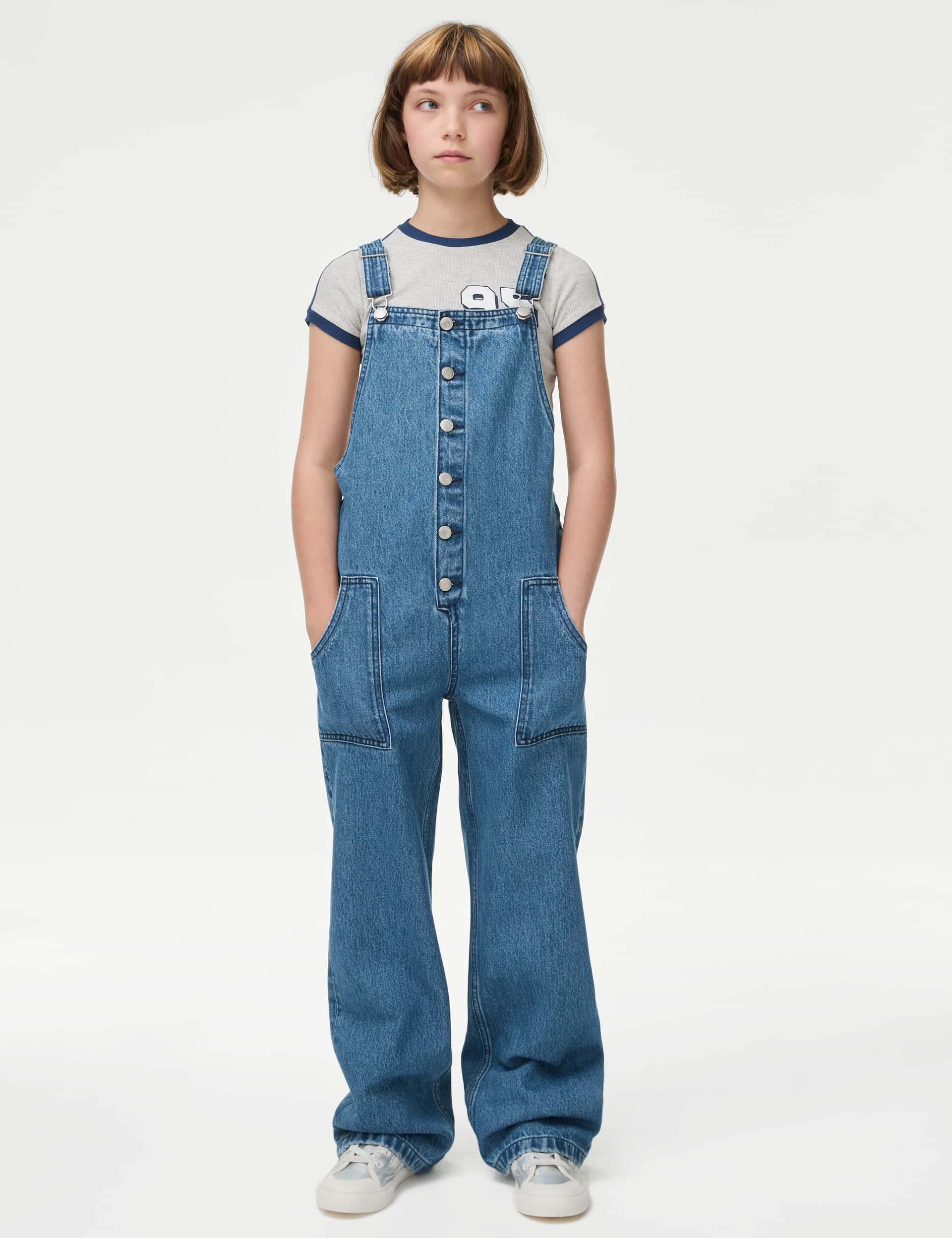 M&S Girls Pure Cotton Denim Dungarees (6-16 Yrs)