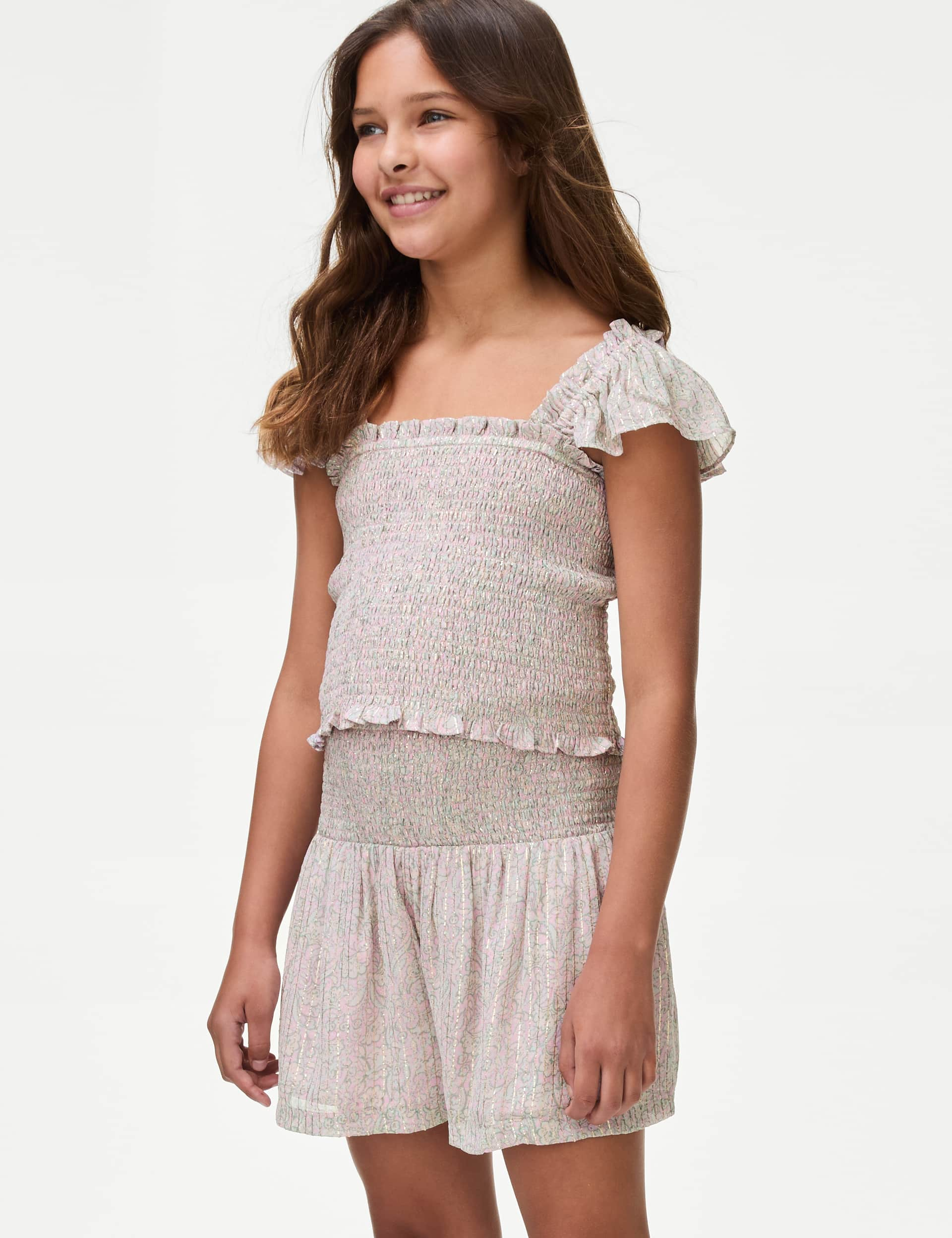 M&S Girls Sparkly Shirred Top (6-16 Yrs) - 13-14 - Pink Mix, Pink Mix