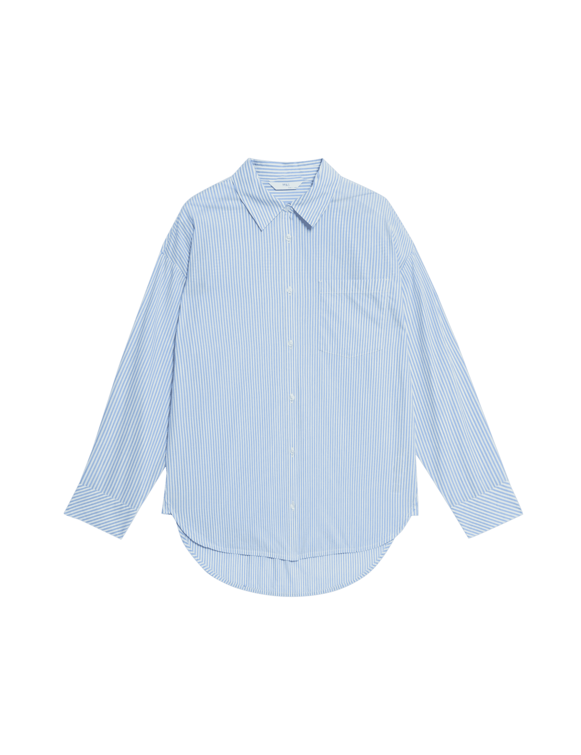 M&S Collection Girls Pure Cotton Striped Shirt (6-16 Yrs) - 11-12 - Blue Mix, Blue Mix