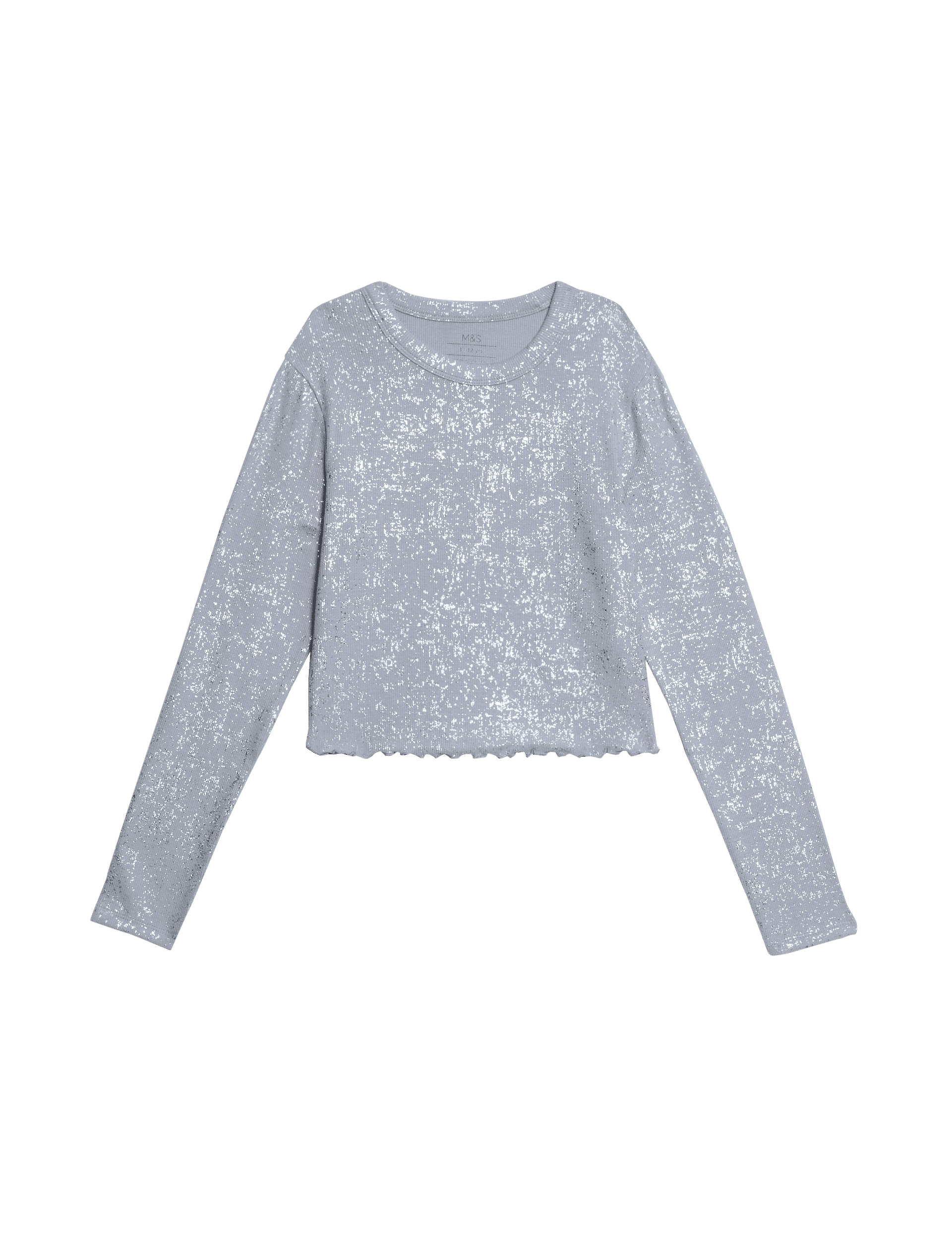 M&S Collection Girls Cotton Rich Foil Ribbed Top (6-16 Yrs) - 13-14 - Light Slate, Dark Pewter,Light