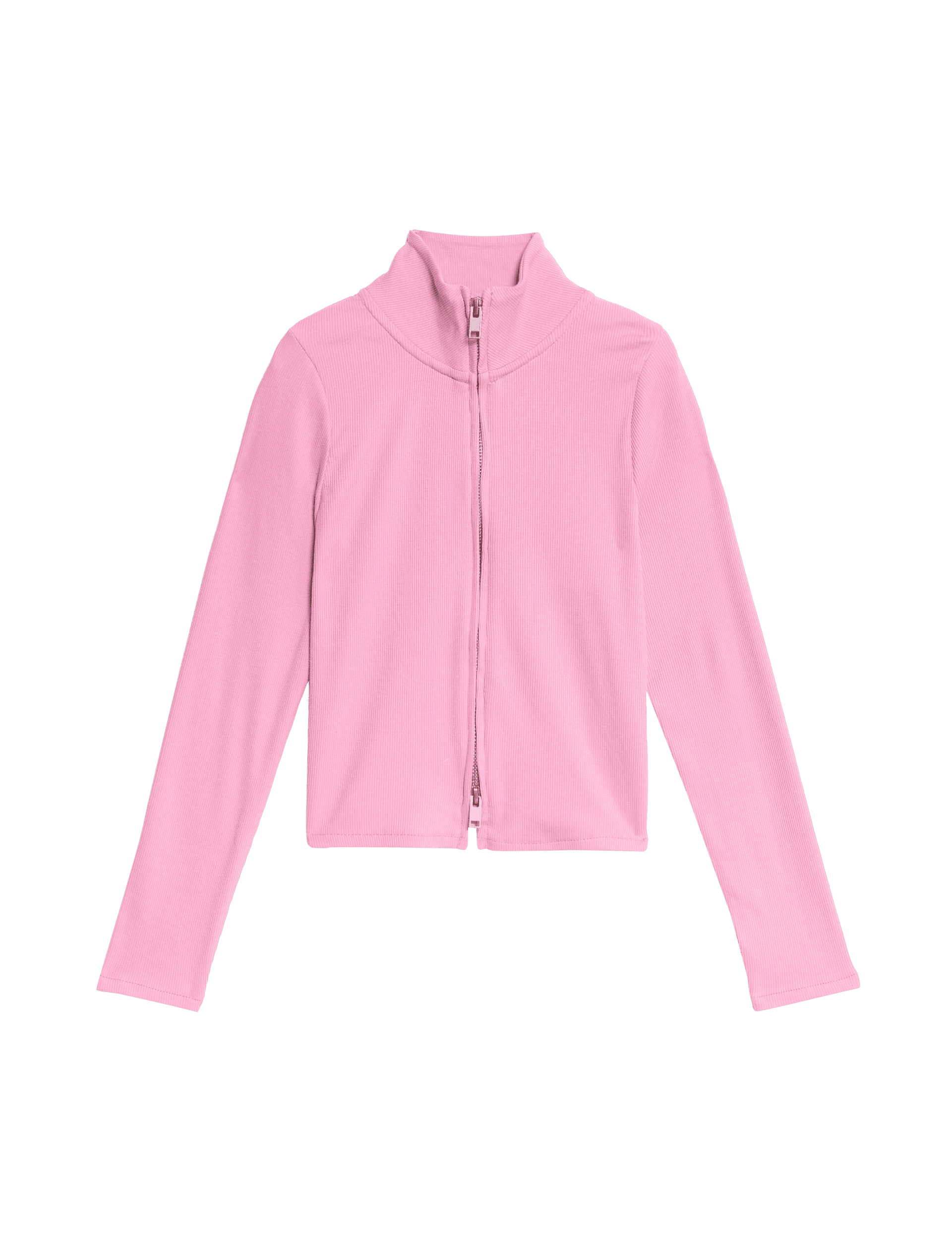 M&S Collection Girls Cotton Rich Zip Top (6-16 Yrs) - 11-12 - Pink, Pink,Grey Marl,Blue,Black