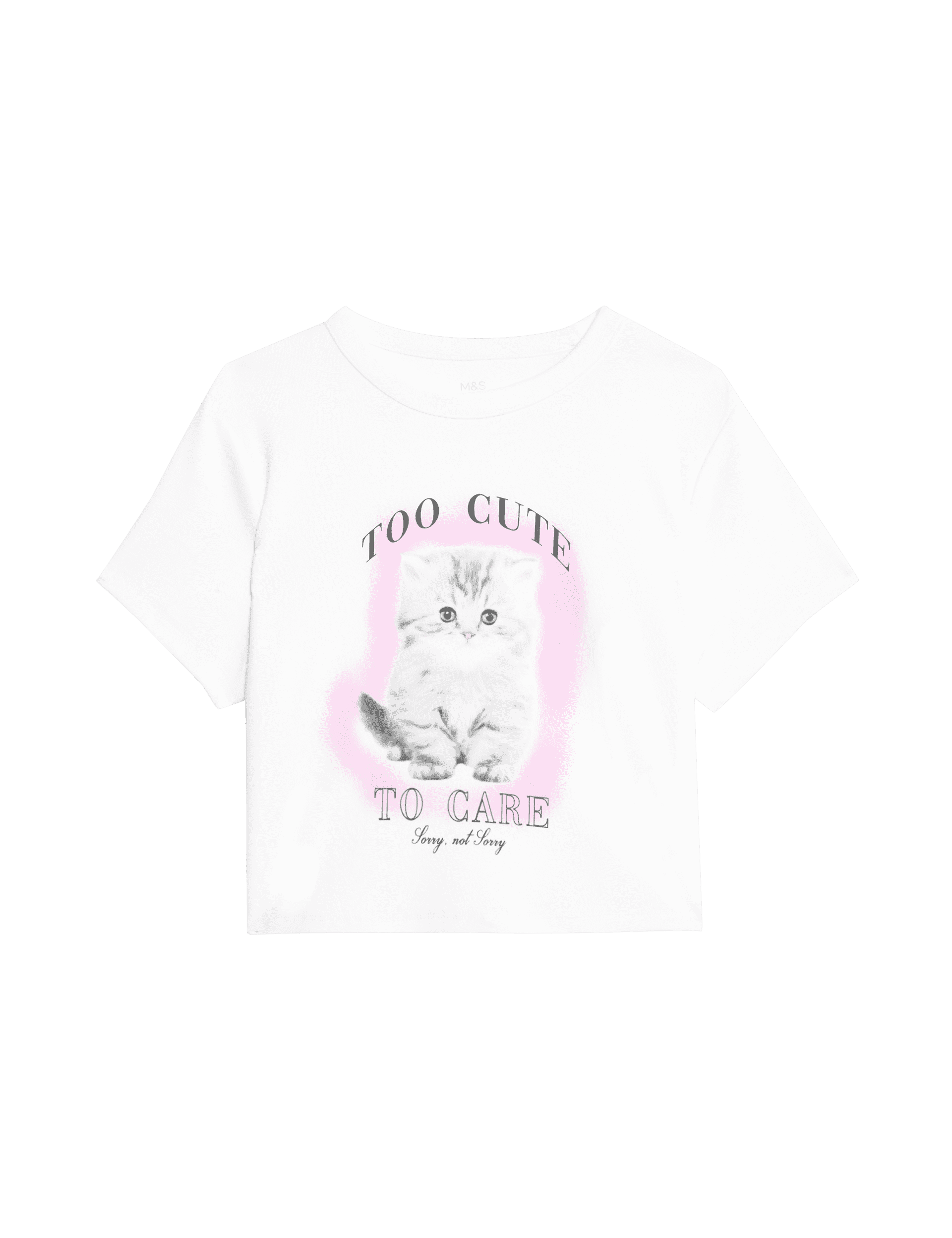 M&S Collection Girls Cotton Rich Cat Slogan T-Shirt (2-16 Yrs) - 3-4 Y - White, White