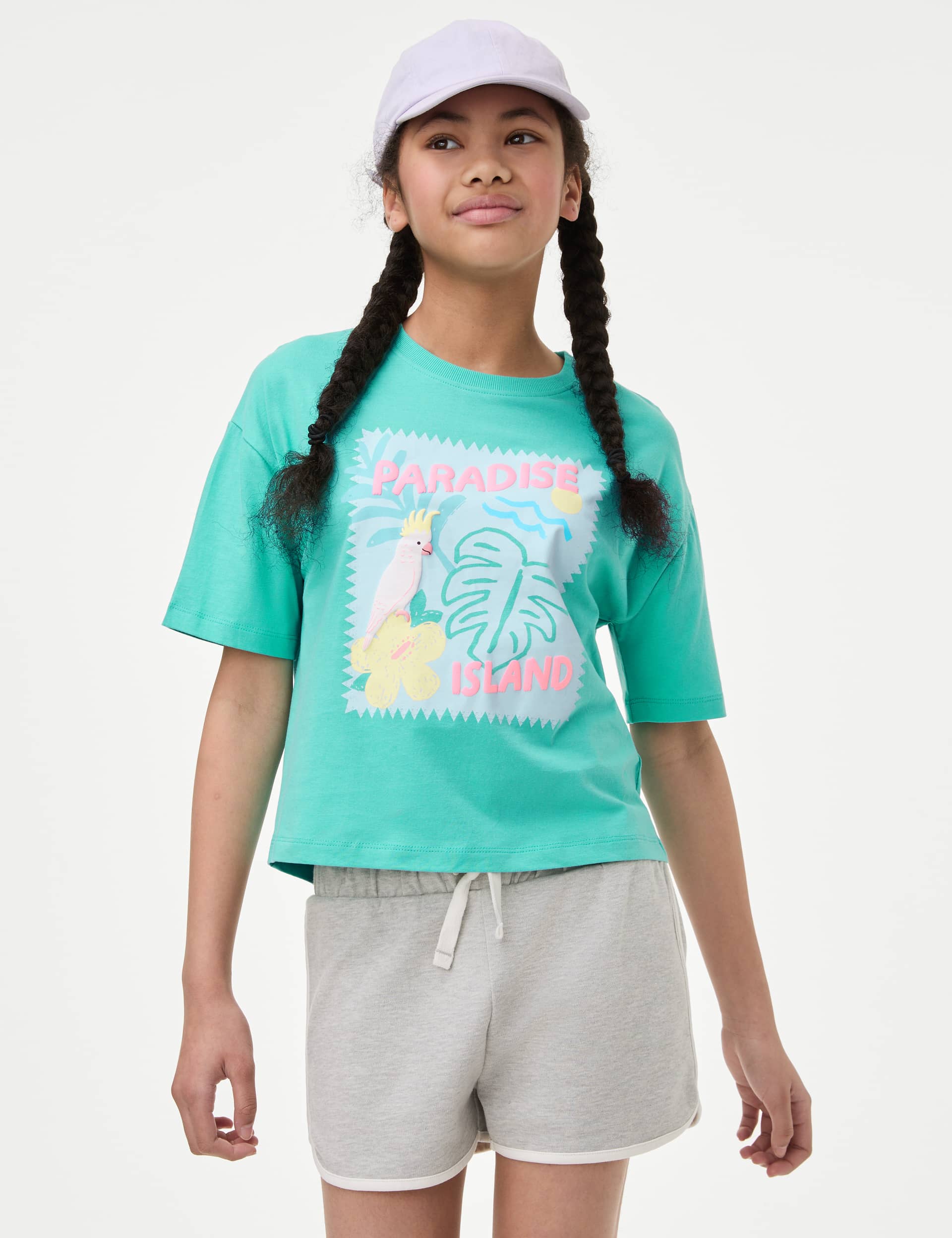 M&S Collection Girls Pure Cotton Floral T-Shirt (6-16 Yrs) - 11-12 - Aqua, Aqua