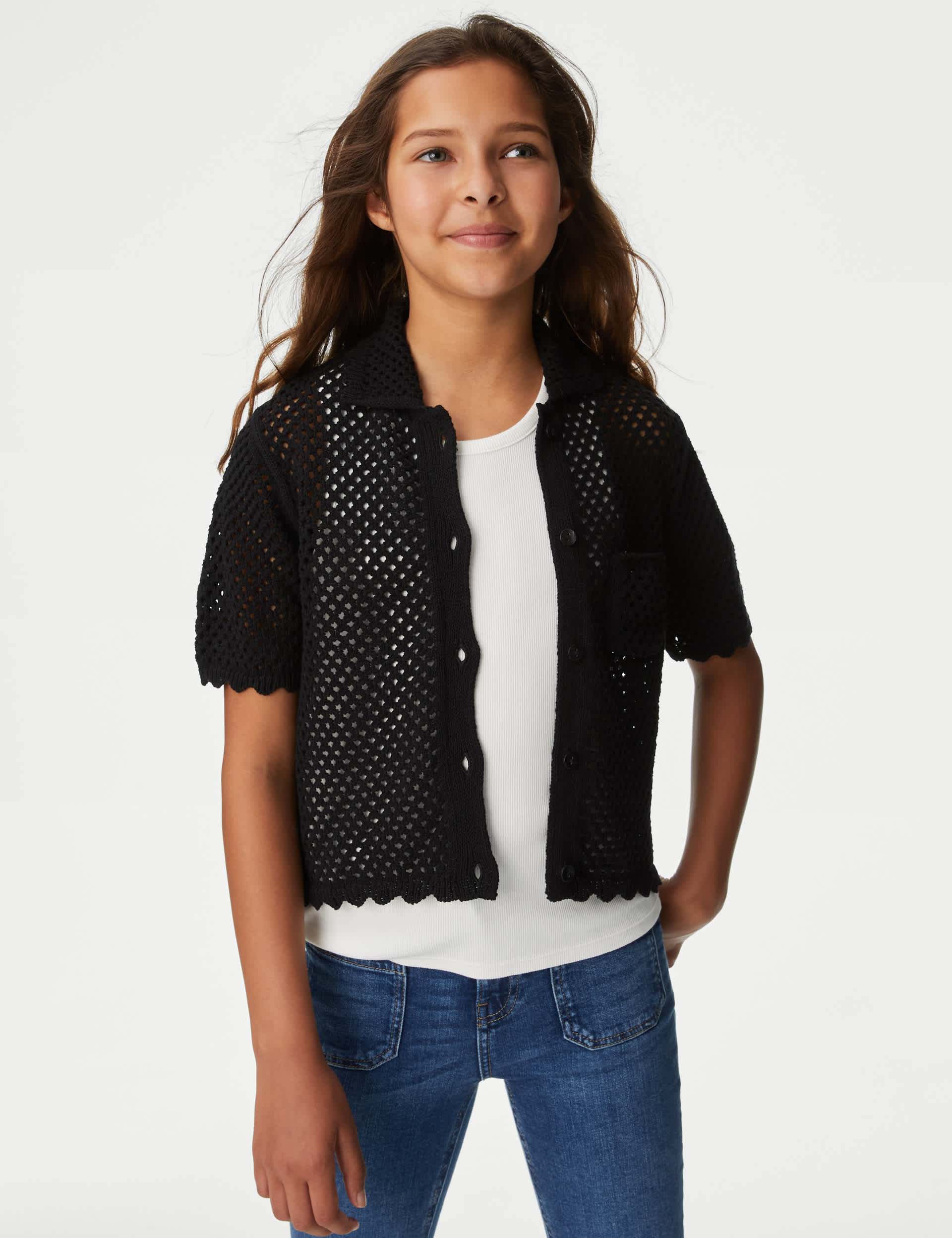 M&S Girls Cotton Rich Crochet Shirt (6-16 Yrs)