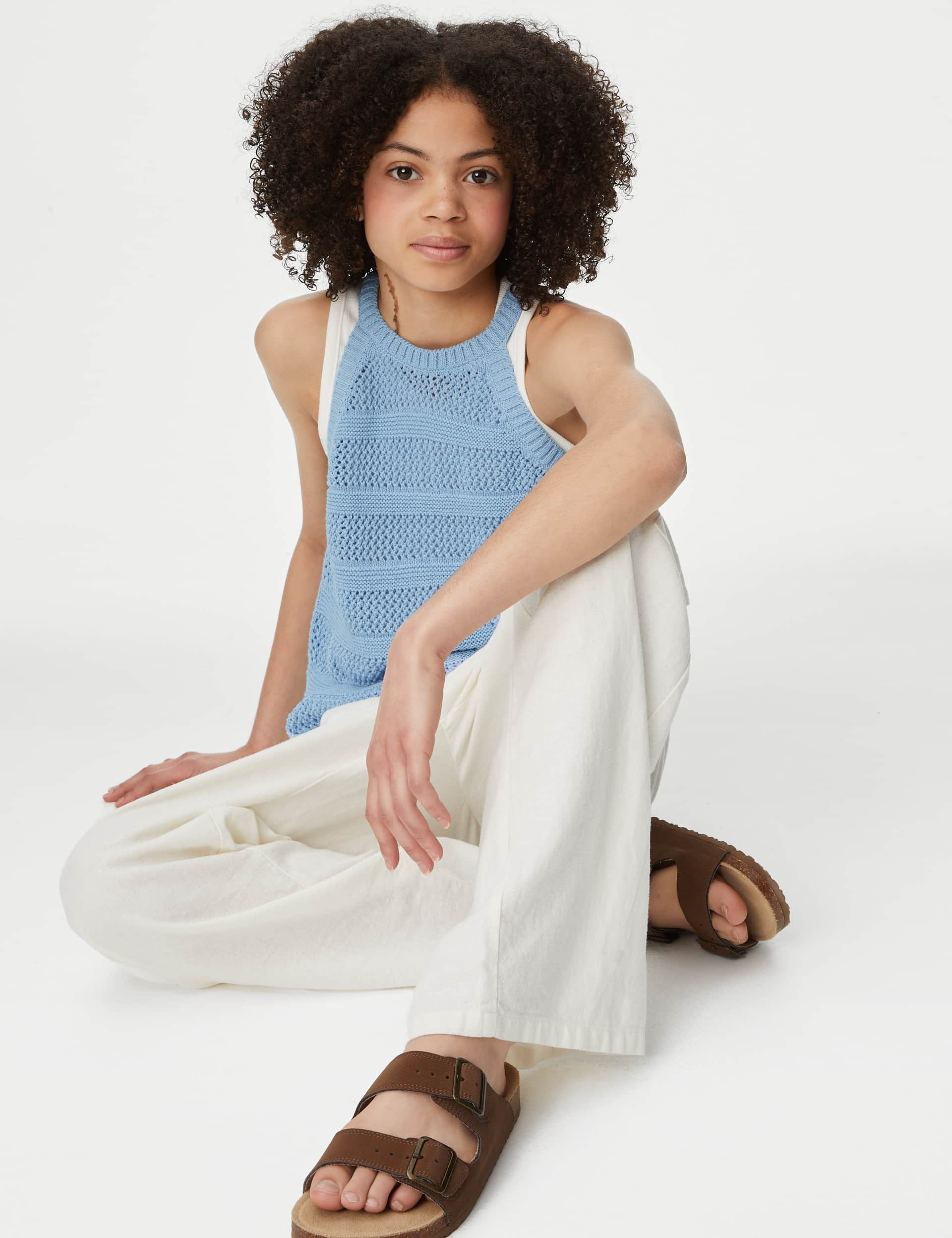 M&S Girls Cotton Blend Crochet Knitted Vest (6-16 Yrs)