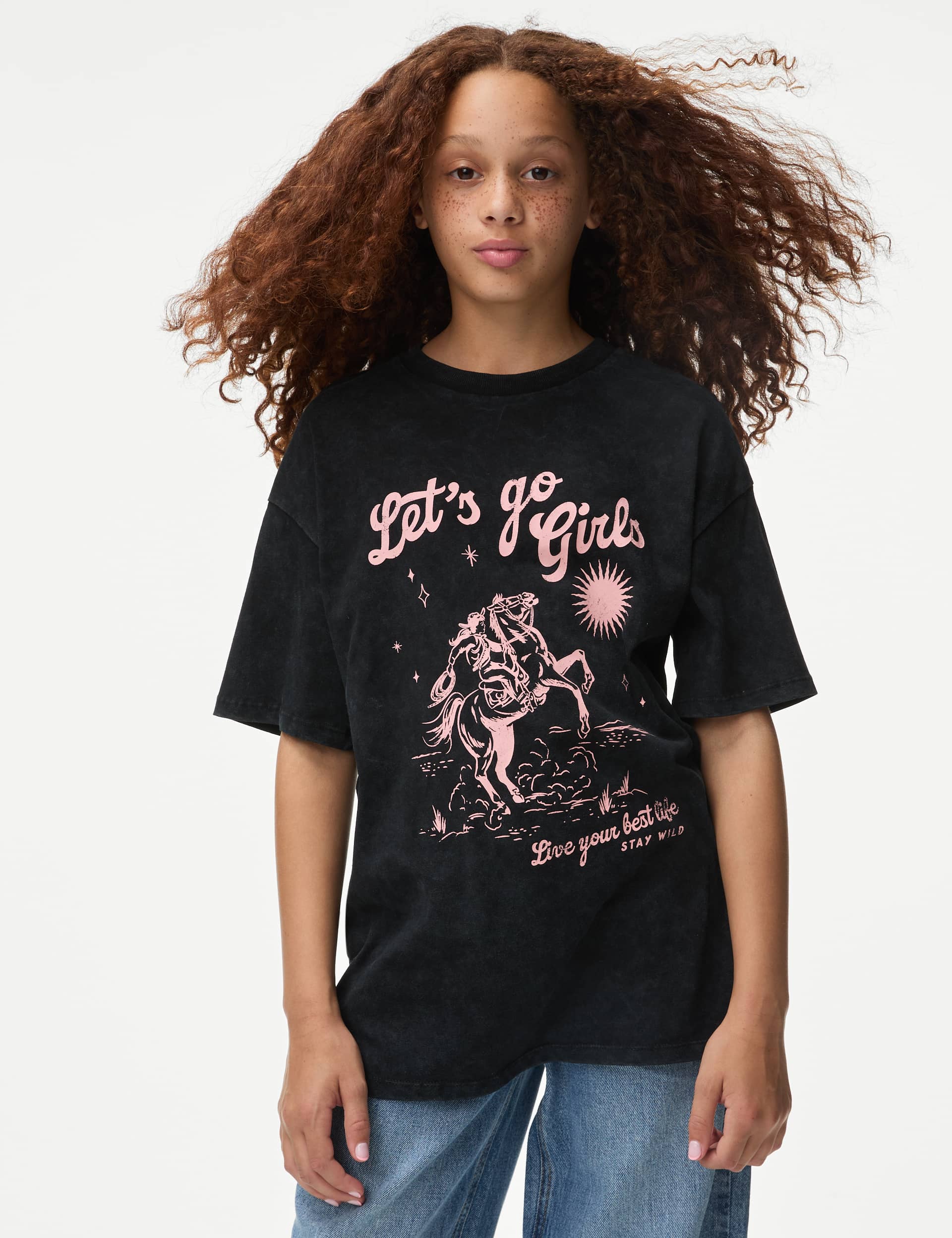 M&S Pure Cotton Let's Go Girls T-Shirt (6-16 Yrs)