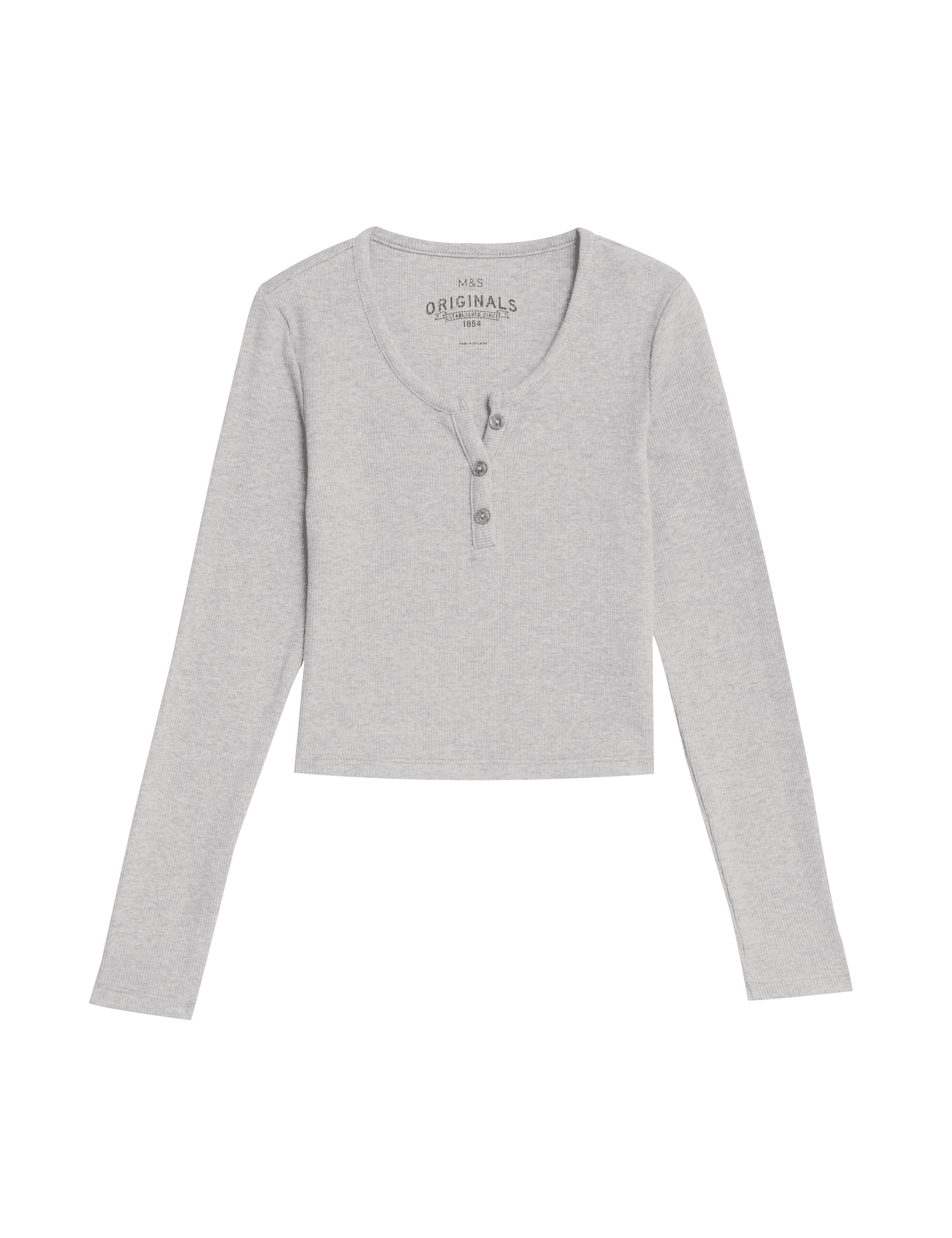 M&S Collection Girls Cotton Rich Button Ribbed Top (6-16 Yrs) - 9-10Y - Grey Marl, Ivory,Blue,Grey M