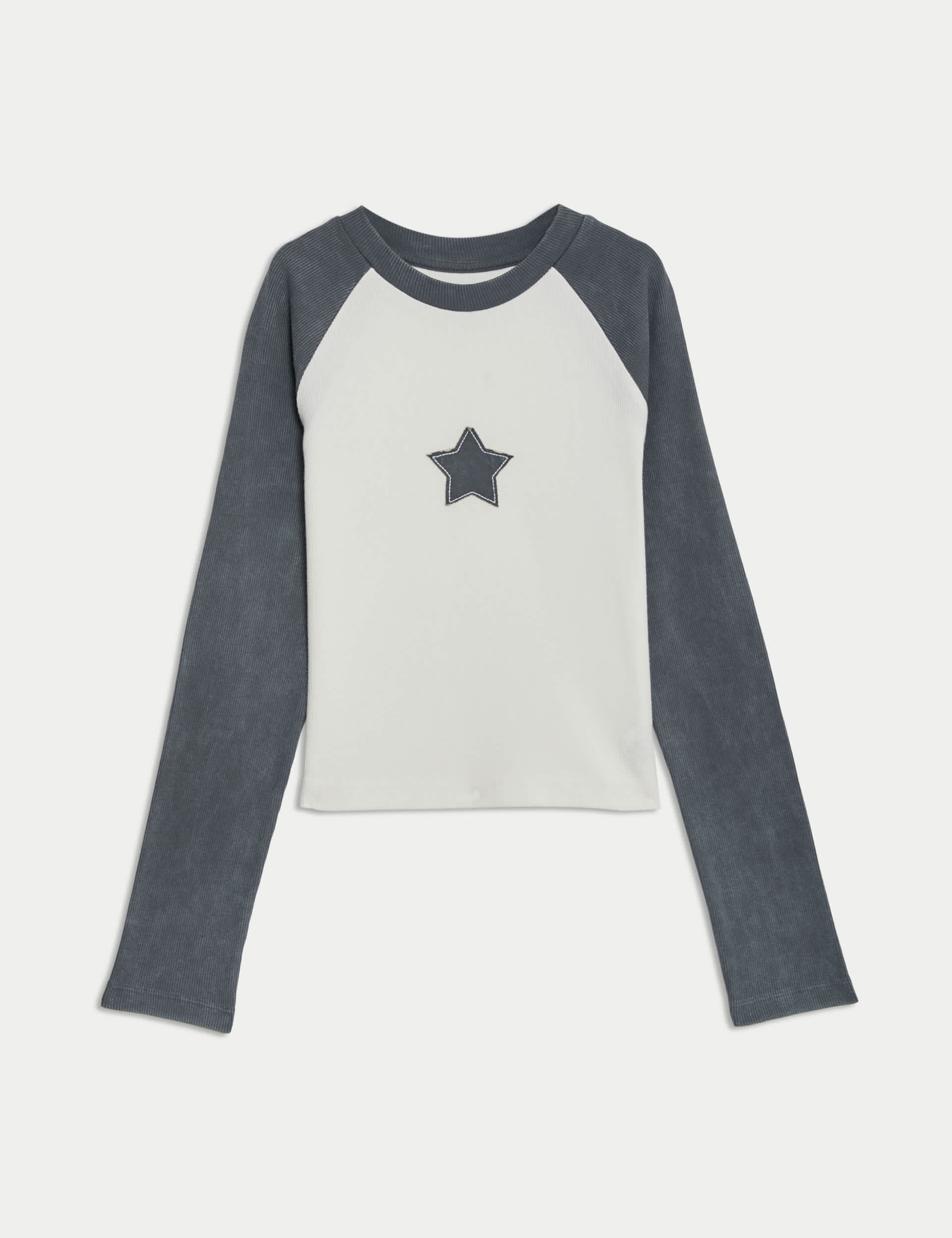 M&S Girls Cotton Rich Star Ribbed Top (6-16 Yrs)