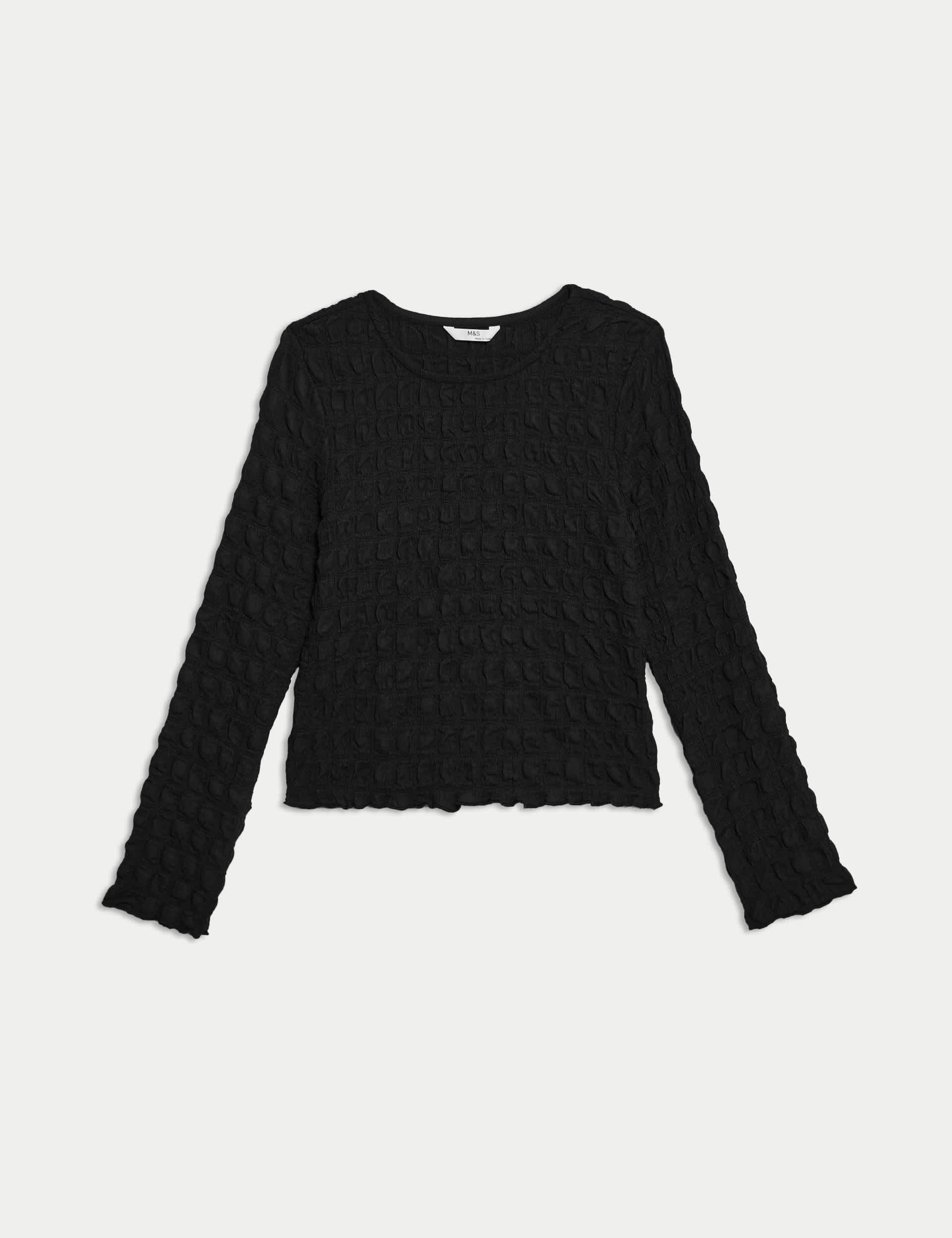 M&S Collection Girls Textured Top (6-16 Yrs) - 9-10Y - Black, Berry,Black