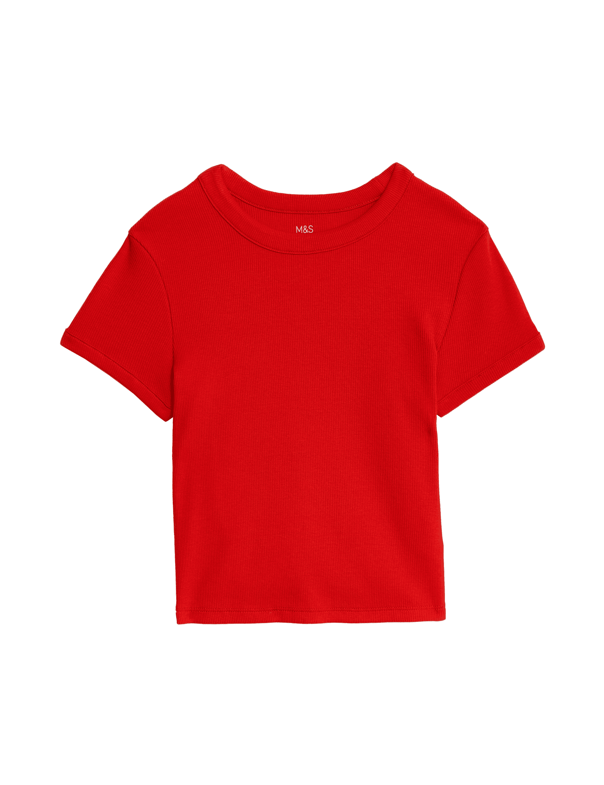 M&S Collection Girls Cotton Rich Ribbed T-Shirt (6-16 Yrs) - 15-16 - Red, Red