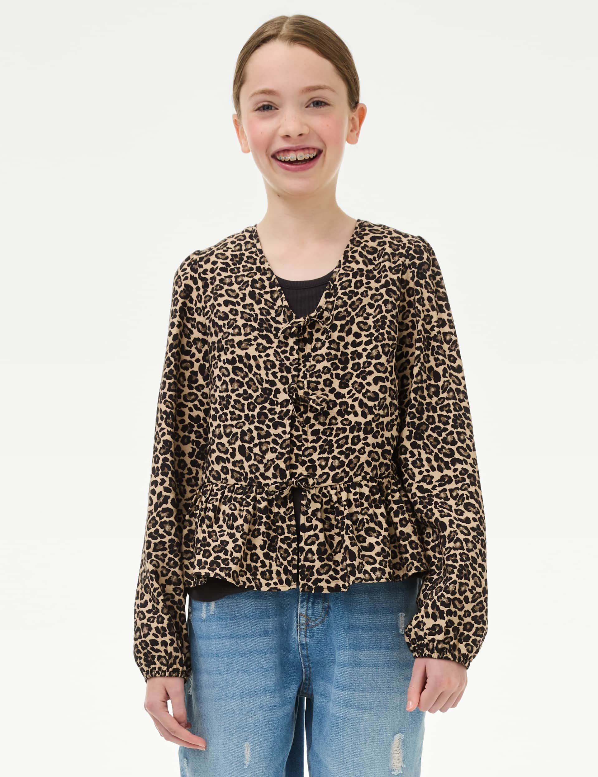 M&S Girls Animal Print Top (6-16 Yrs) - 13-14 - Neutral, Neutral