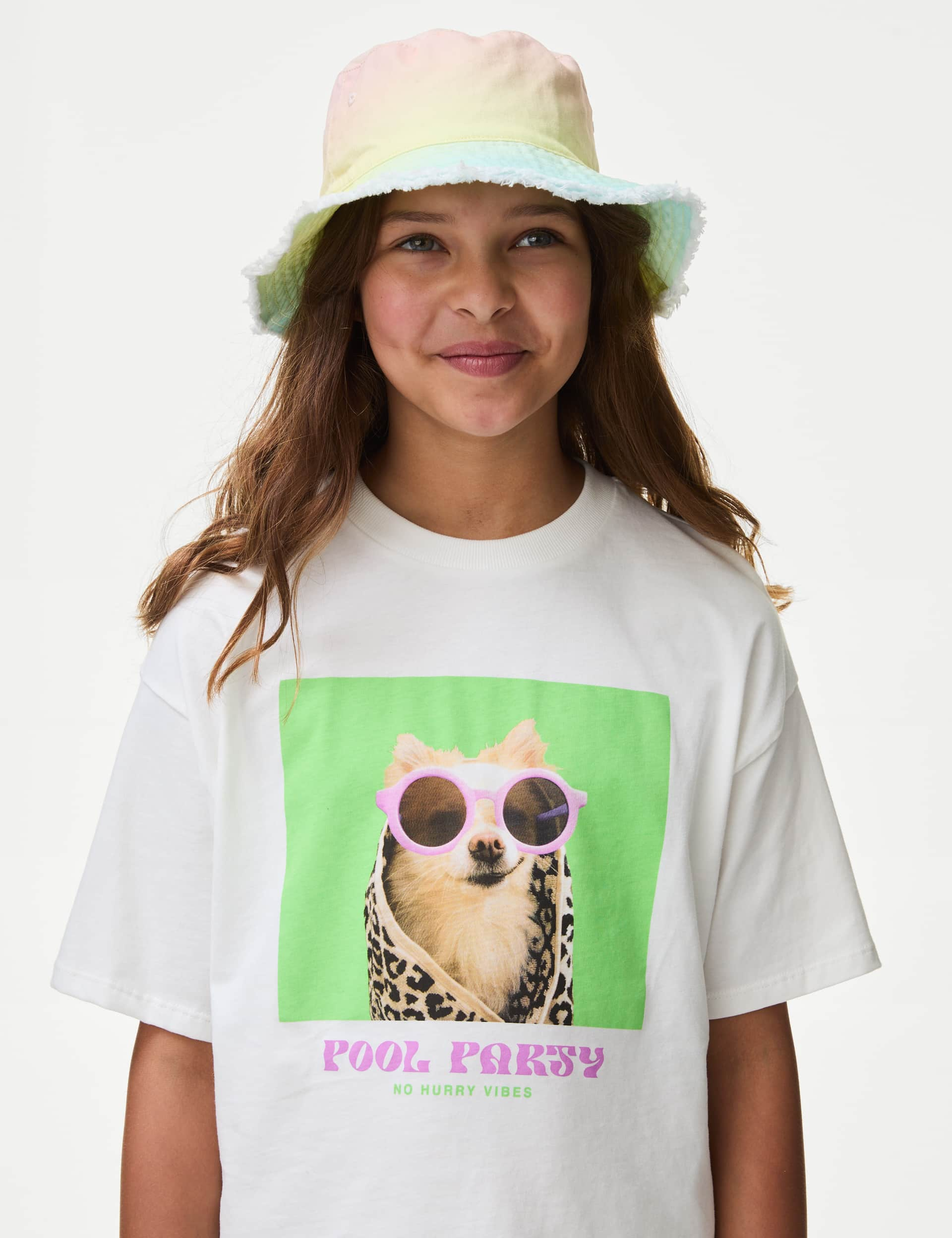 M&S Girls Pure Cotton Dog T-Shirt (6-16 Yrs) - 8-9 Y - Ivory, Ivory