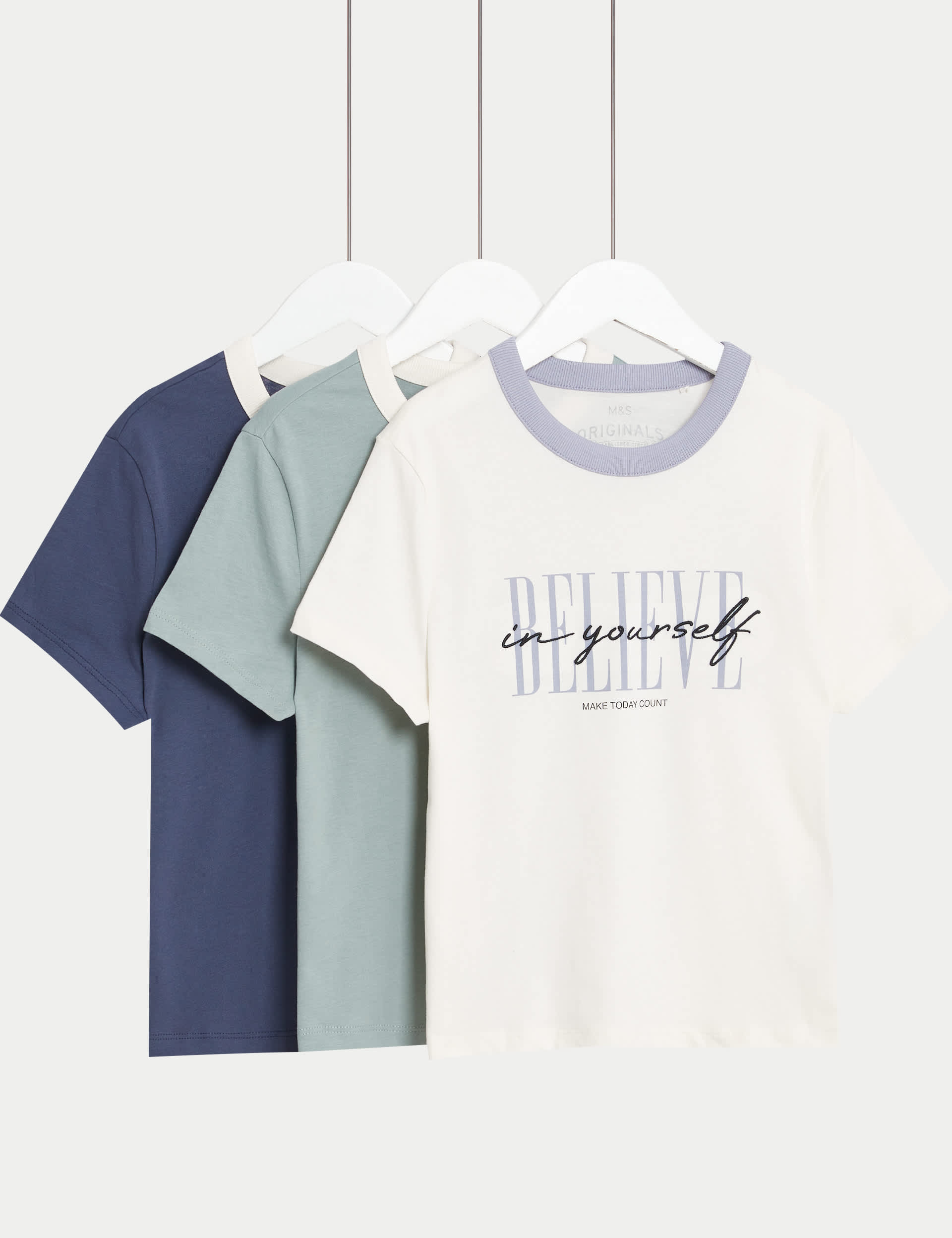 M&S Girls 3pk Pure Cotton Plain & Graphic T-Shirts (6-16 Yrs)