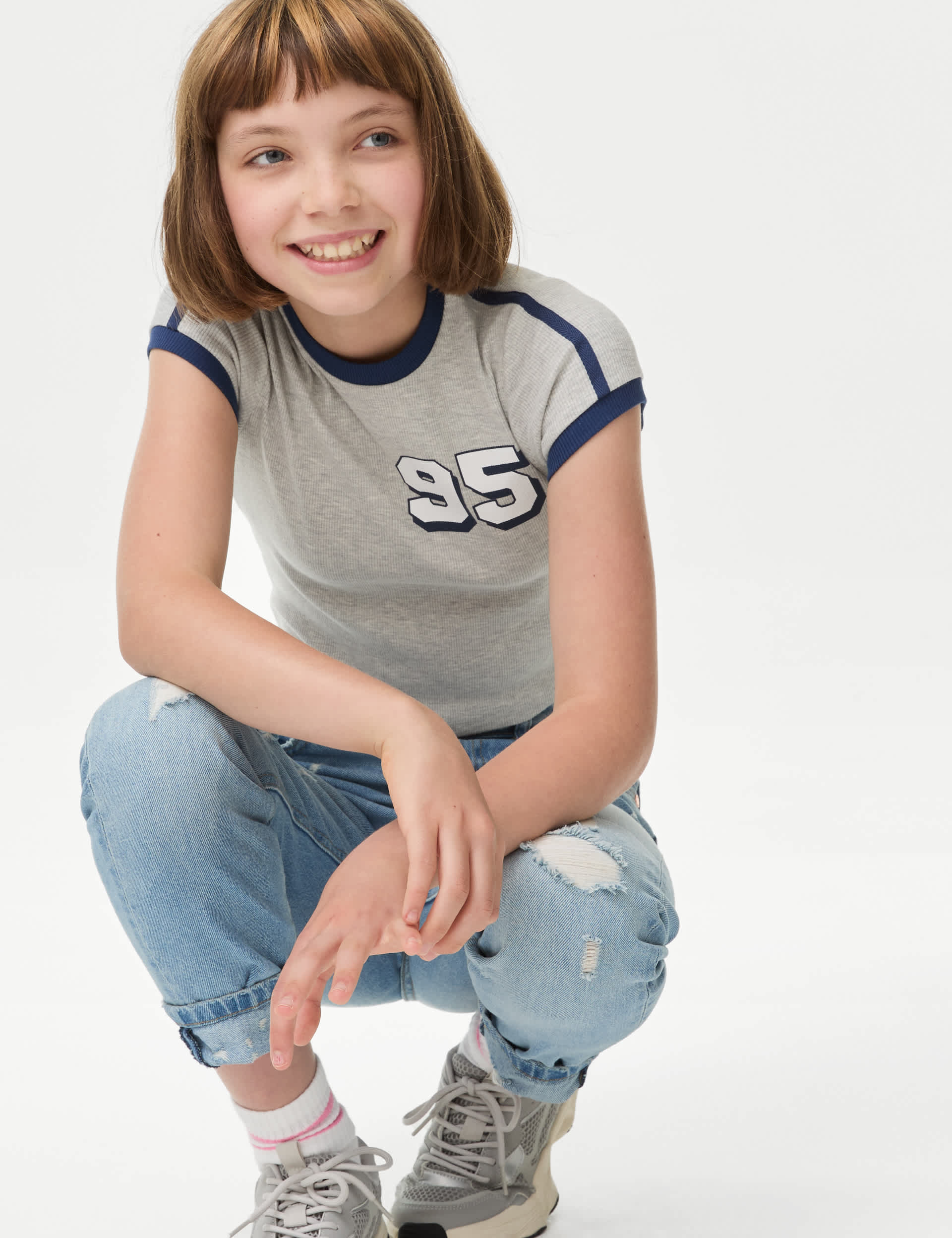 M&S Girls Cotton Rich Sporty T-Shirt (6-16 Yrs)