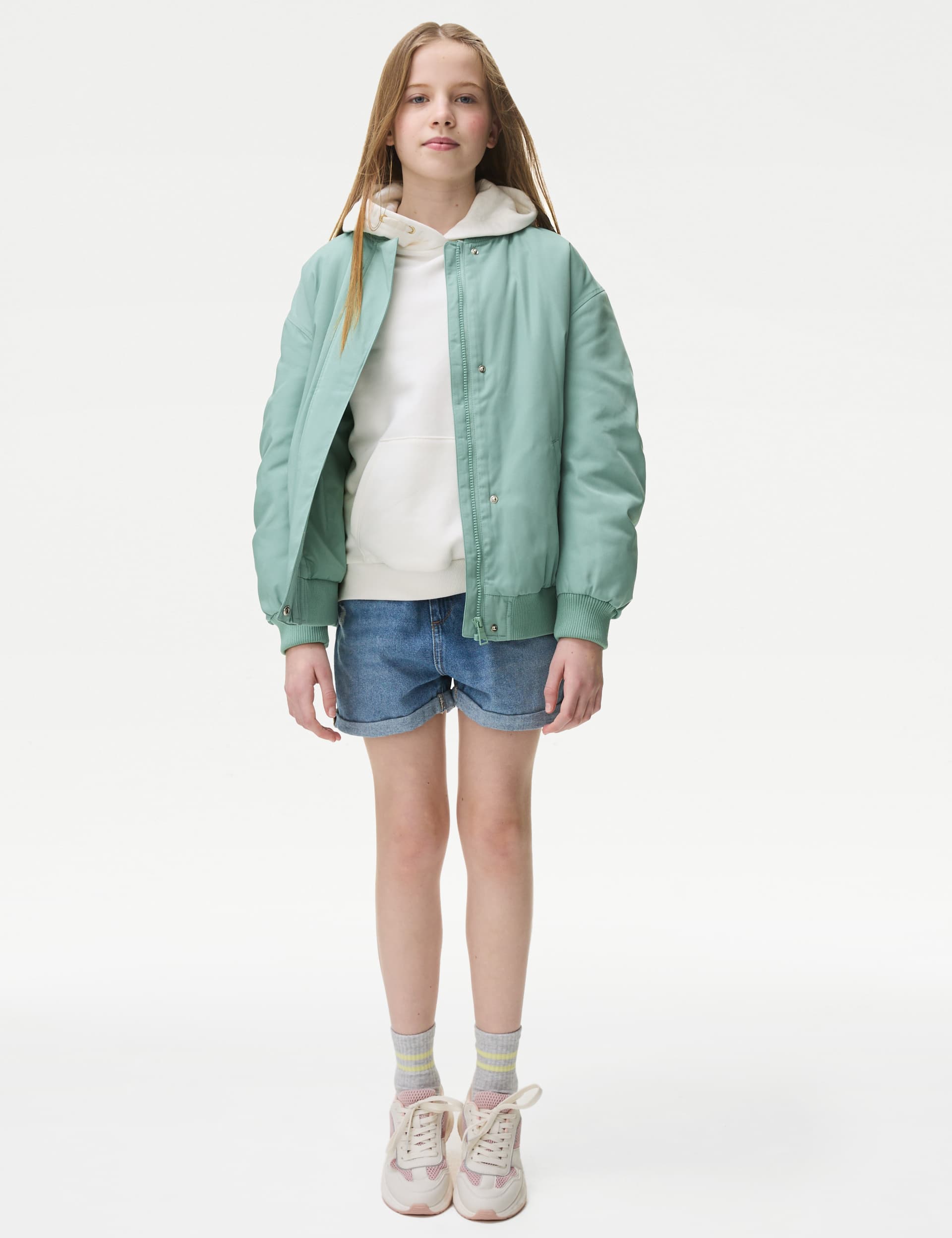 M&S Girls Satin Bomber Jacket (6-16 Yrs) - 11-12 - Green, Green,Pink