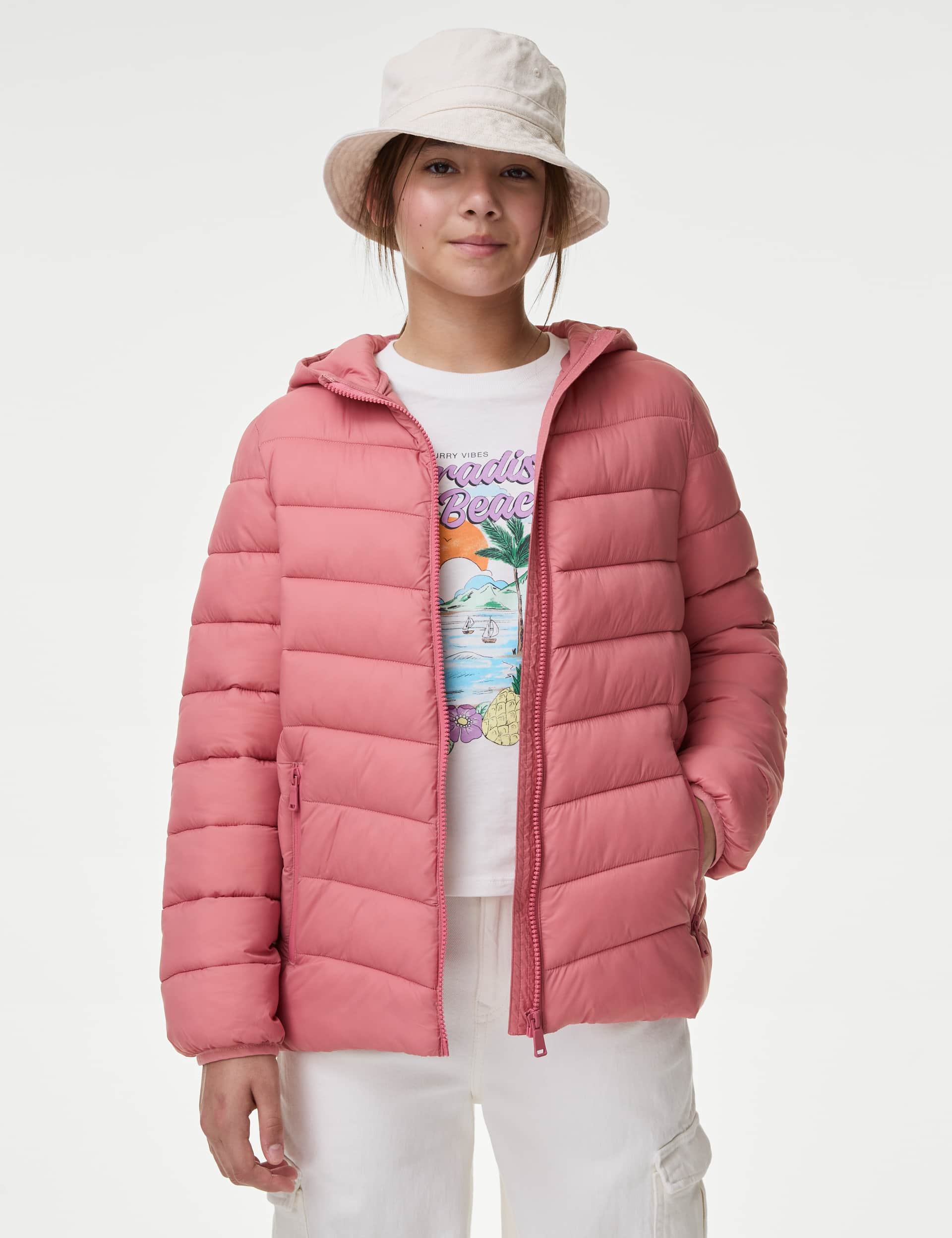 M&S Collection Girls Padded Hooded Jacket (6-16 Yrs) - 11-12 - Pink, Navy,Black,Pink