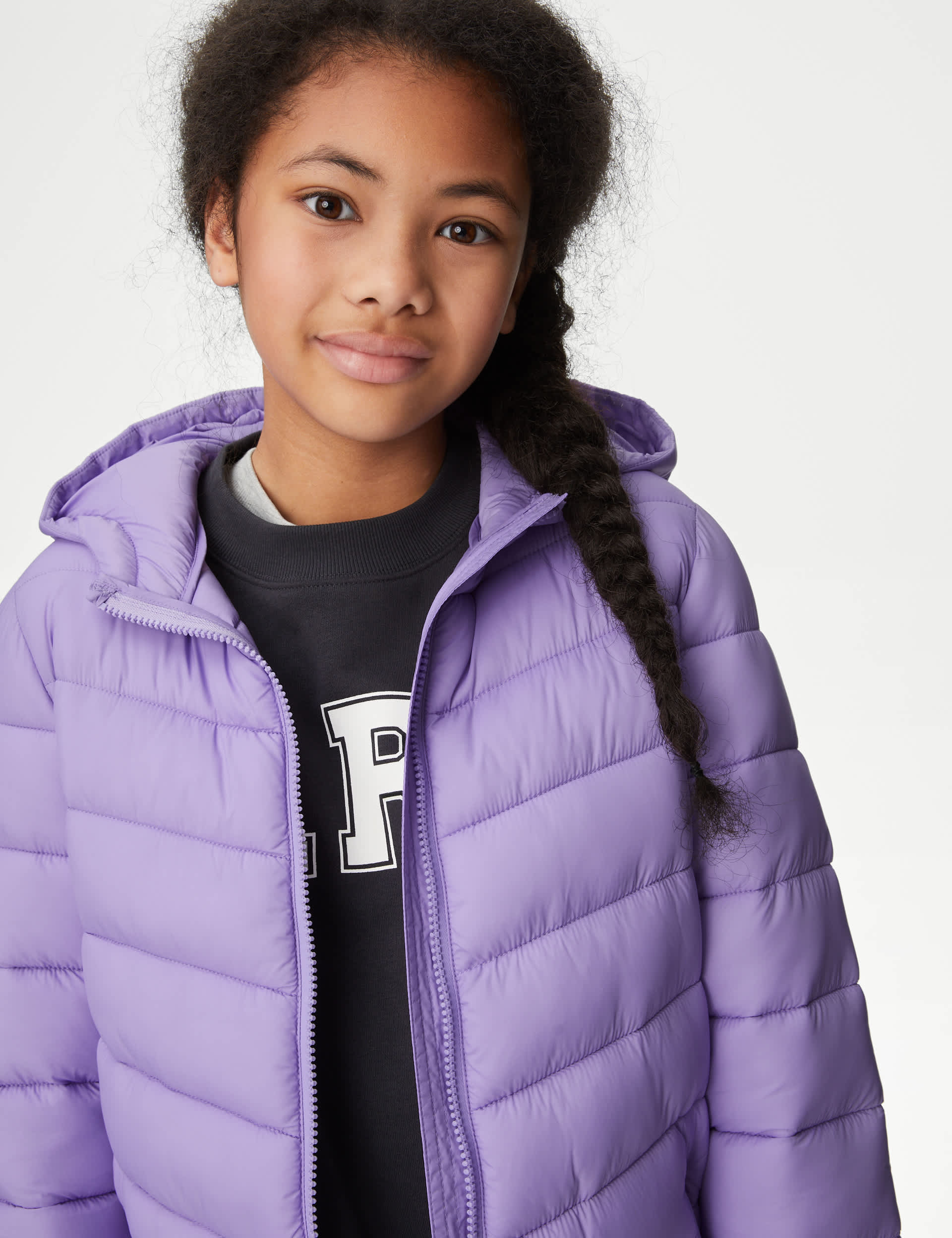 M&S Girls Lightweight Hooded Padded Jacket (6-16 Yrs) - 15-16 - Lilac, Lilac