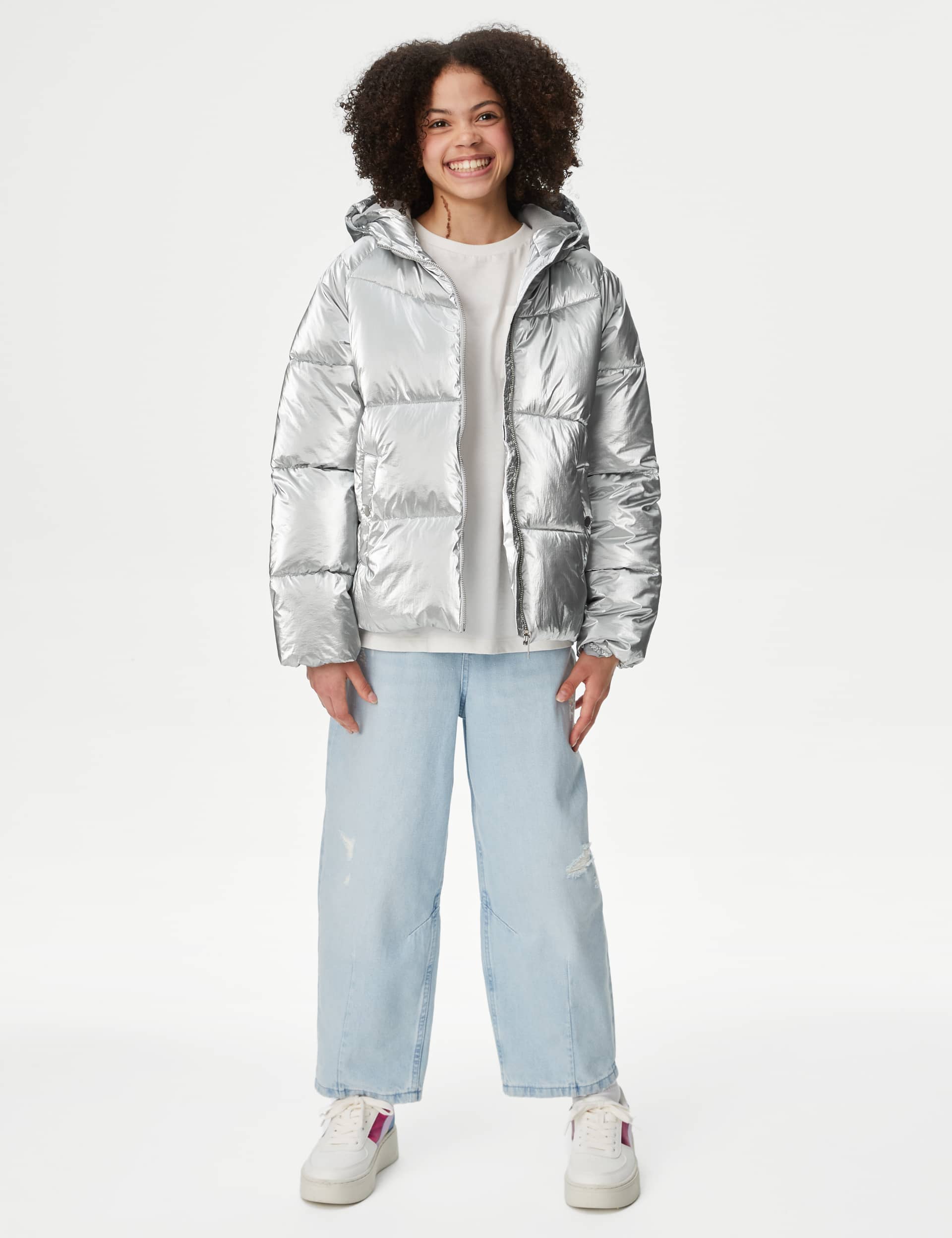 M&S Girls Metallic Hooded Padded Coat (6-16 Yrs)