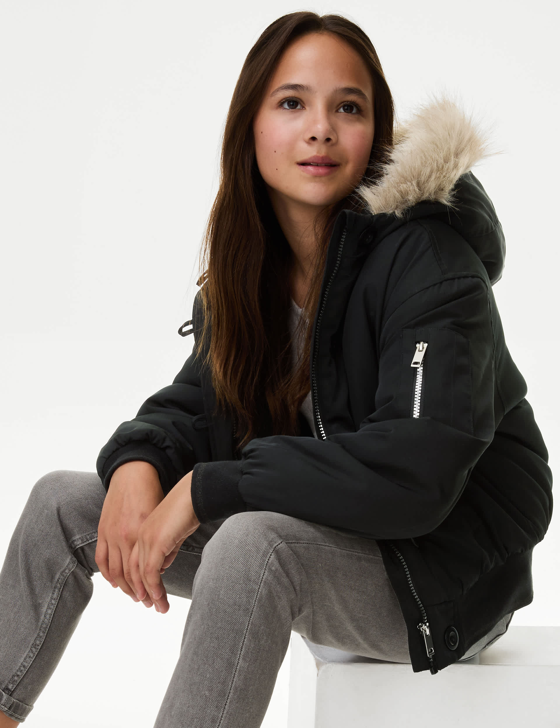 M&S Girls Hooded Bomber (6-16 Yrs)