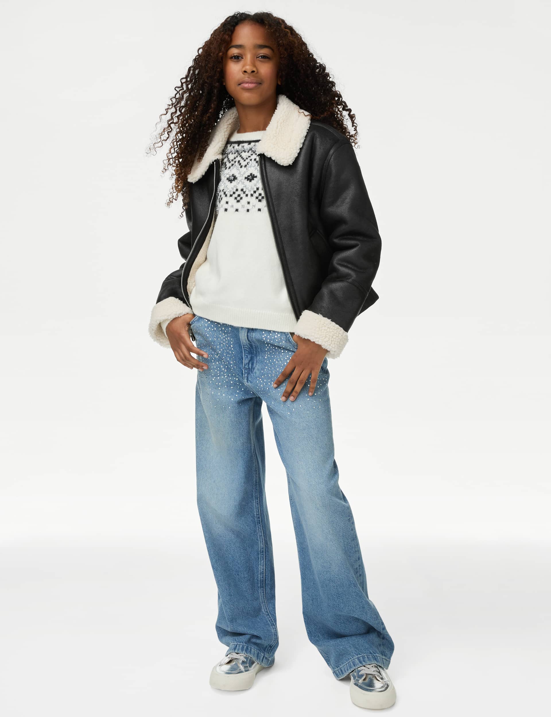 M&S Girls Borg Lined Jacket (6-16 Yrs) - 9-10Y - Black, Black