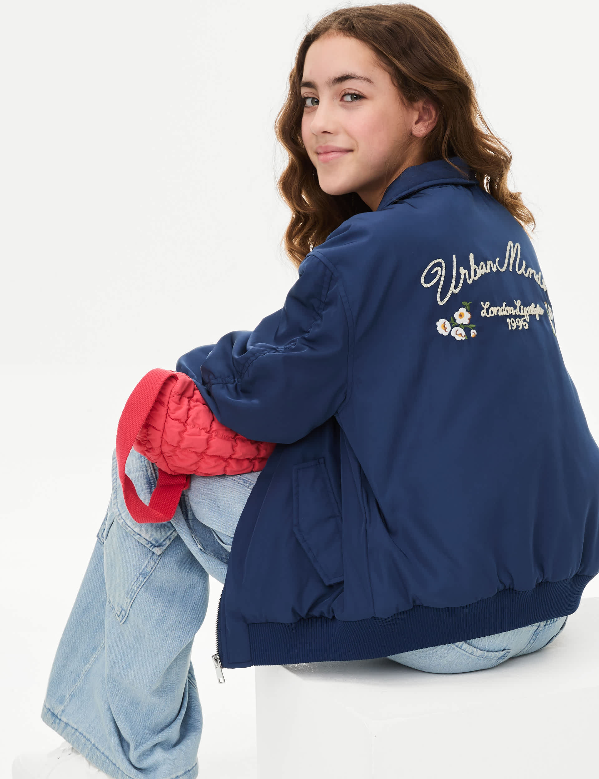 M&S Collection Girls Urban Lifestyle' Slogan Padded Bomber (6-16 Yrs) - 15-16 - Navy, Navy