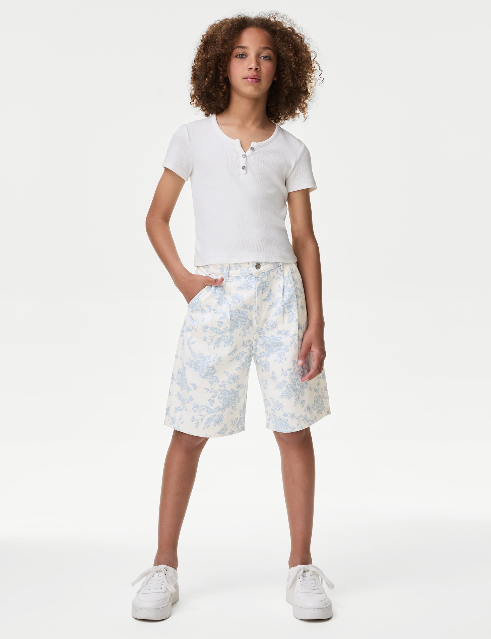 M&S Girls Denim Floral Shorts (6-16 Yrs) - 12-13 - Ivory Mix, Ivory Mix