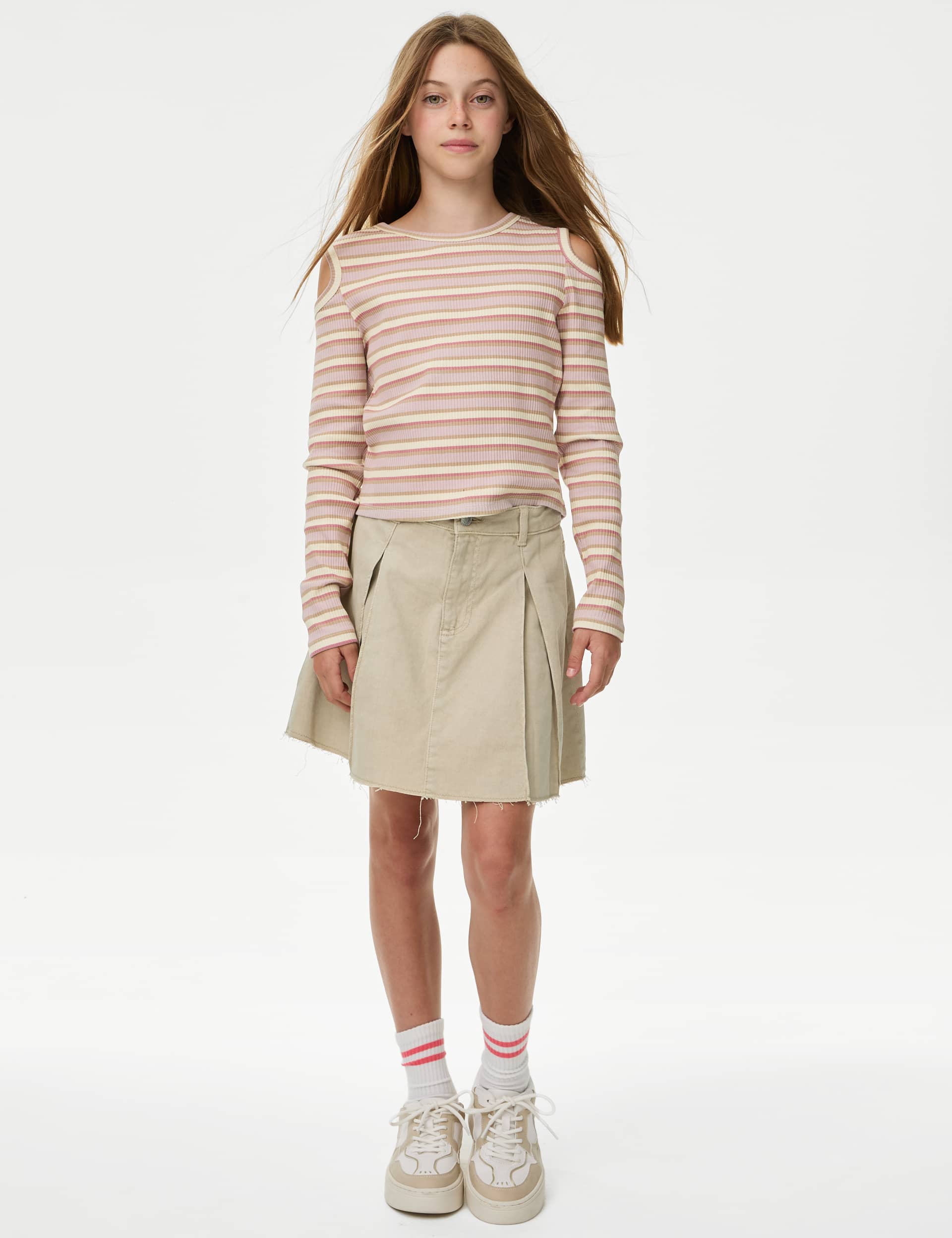 M&S Girls Denim Pleated Skirt (6-16 Yrs) - 9-10Y - Neutral, Neutral