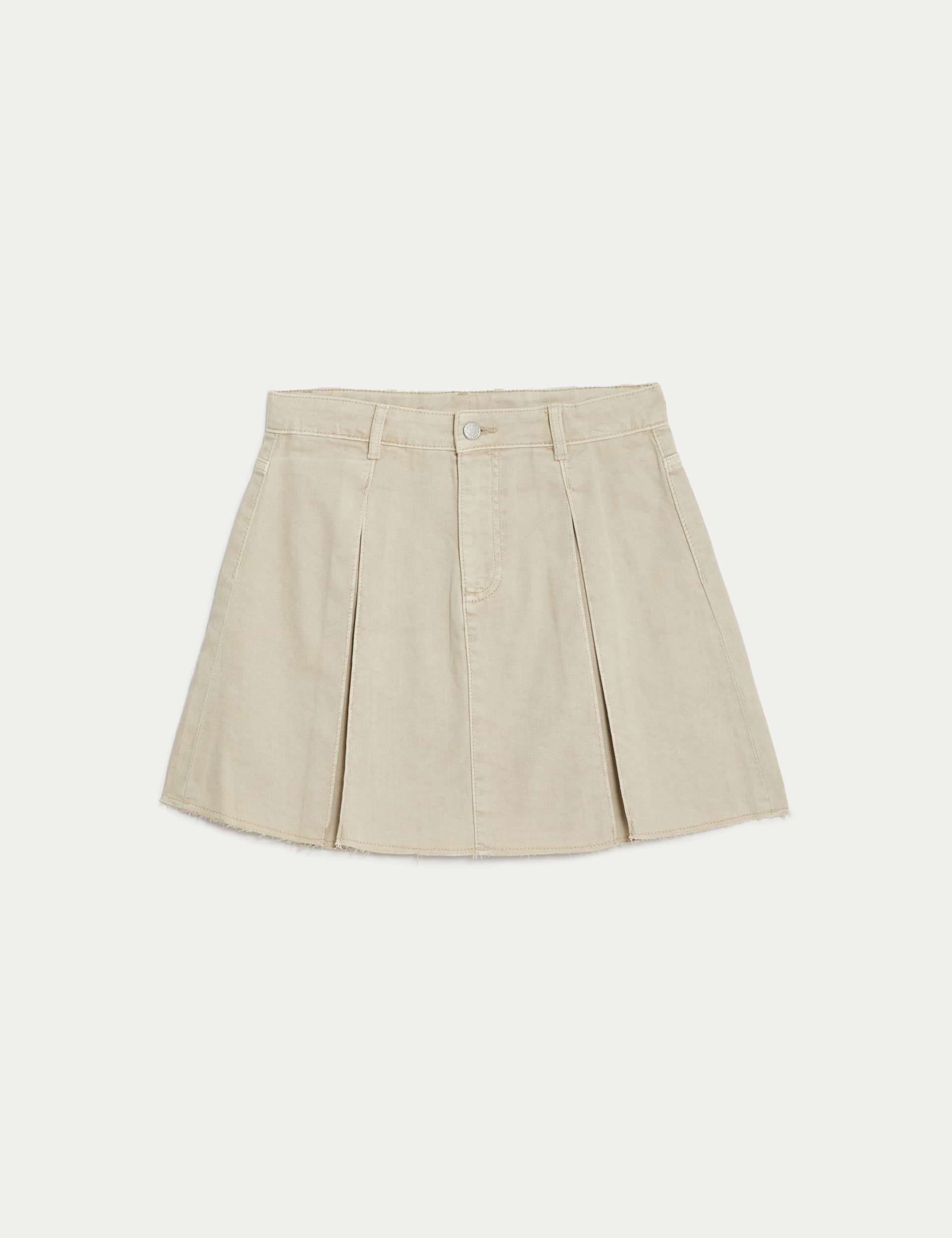 M&S Girls Denim Pleated Skirt (6-16 Yrs) - 9-10Y - Neutral, Neutral