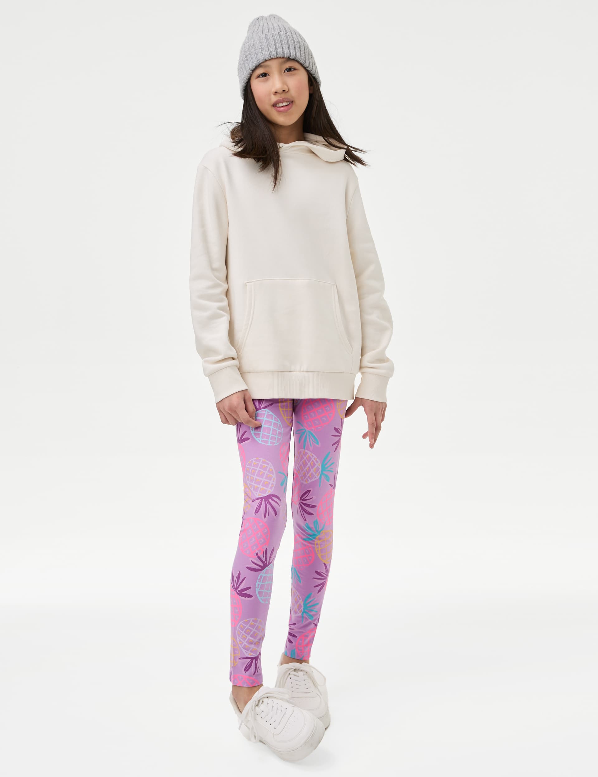 M&S Collection Girls Cotton Rich Printed Leggings (6 - 16 Yrs) - 14-15 - Purple Mix, Purple Mix