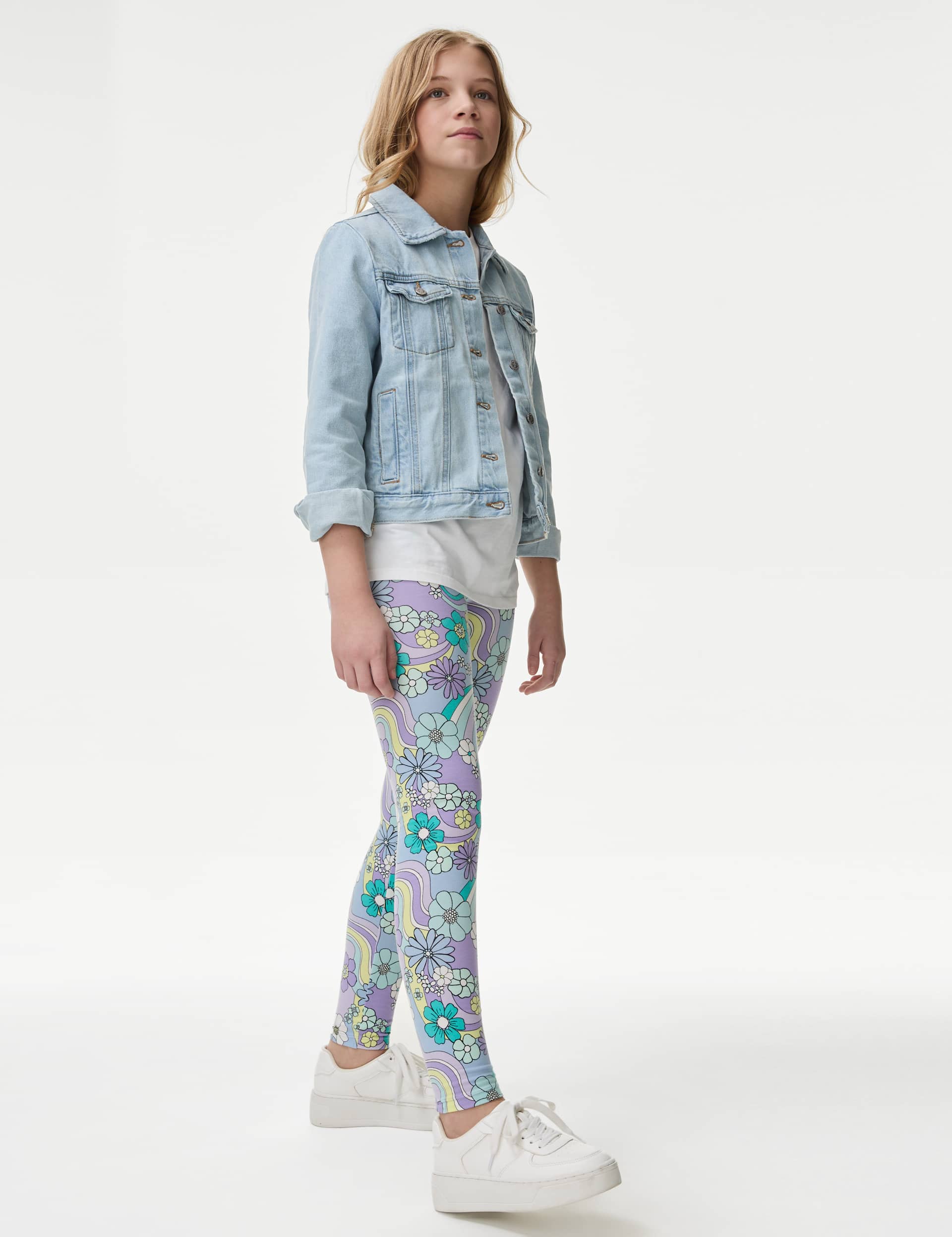 M&S Girls Cotton Rich Floral Leggings (6-16 Yrs) - 9-10Y - Multi, Multi