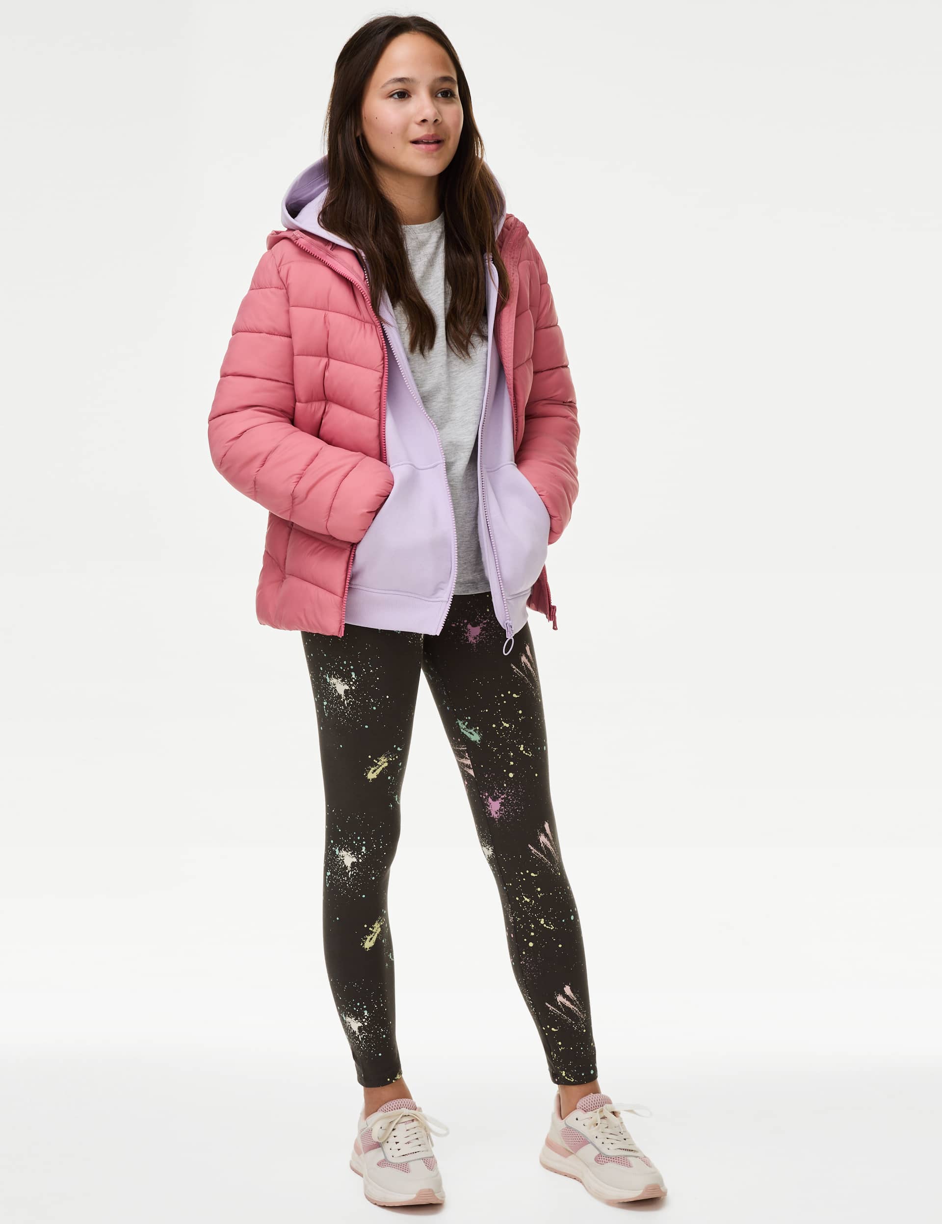 M&S Girls Cotton Rich Paint Splat Print Leggings (6-16 Yrs)