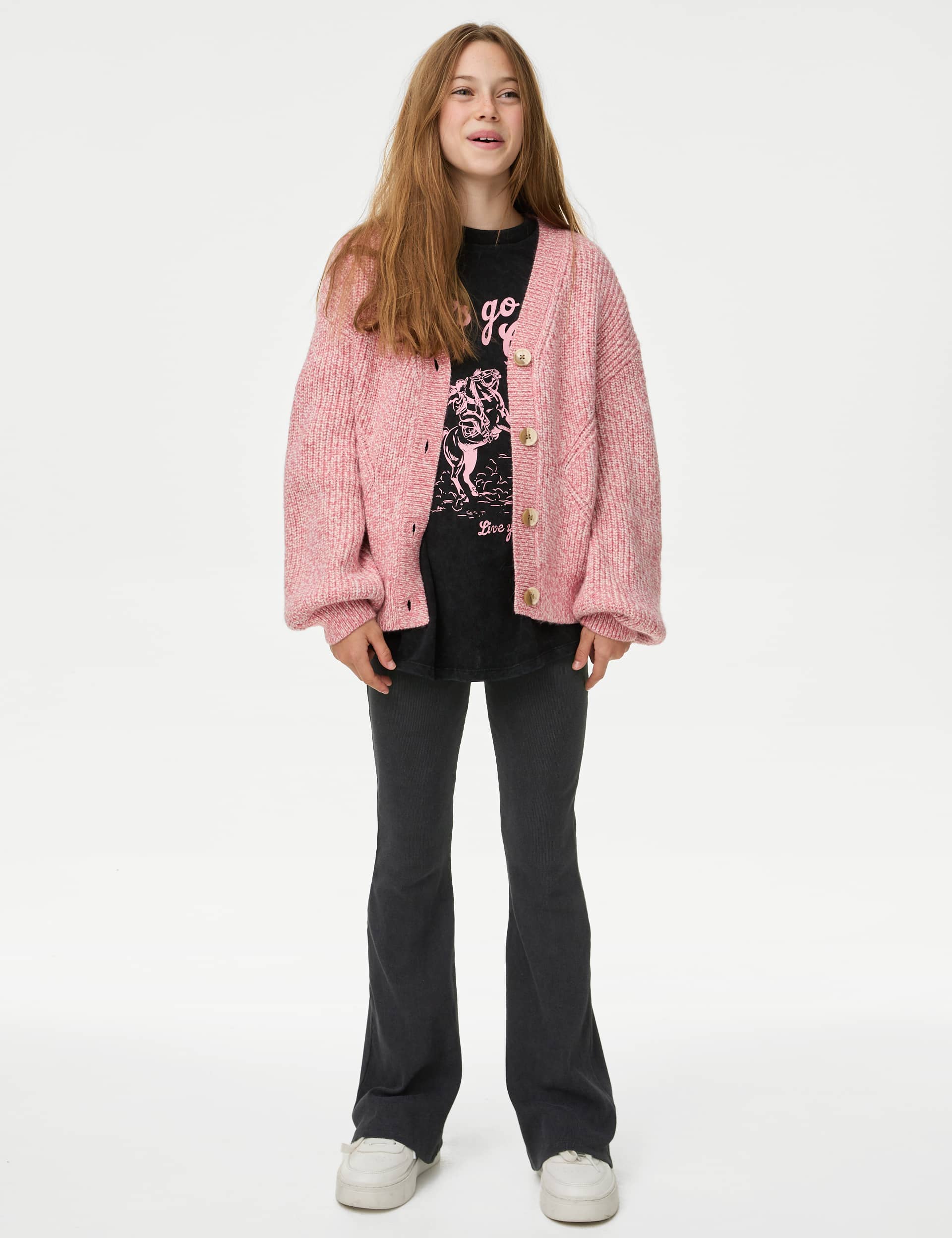 M&S Girls Cotton Rich Ribbed Washed Effect Flared Leggings (6-16 Yrs)