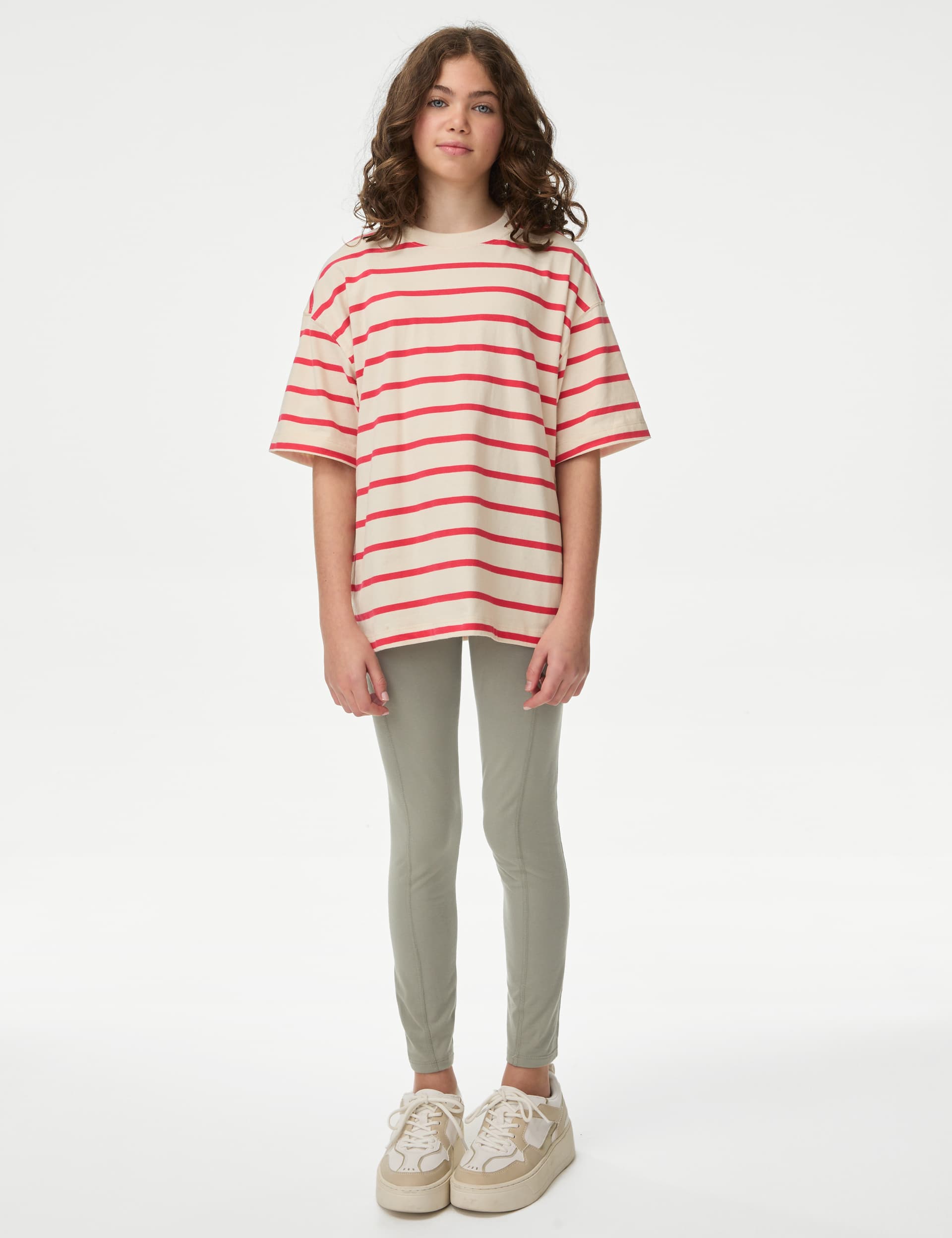 M&S Collection Girls Cotton Rich Leggings (6-16 Yrs) - 7-8 Y - Khaki, Khaki,Camel,Pink