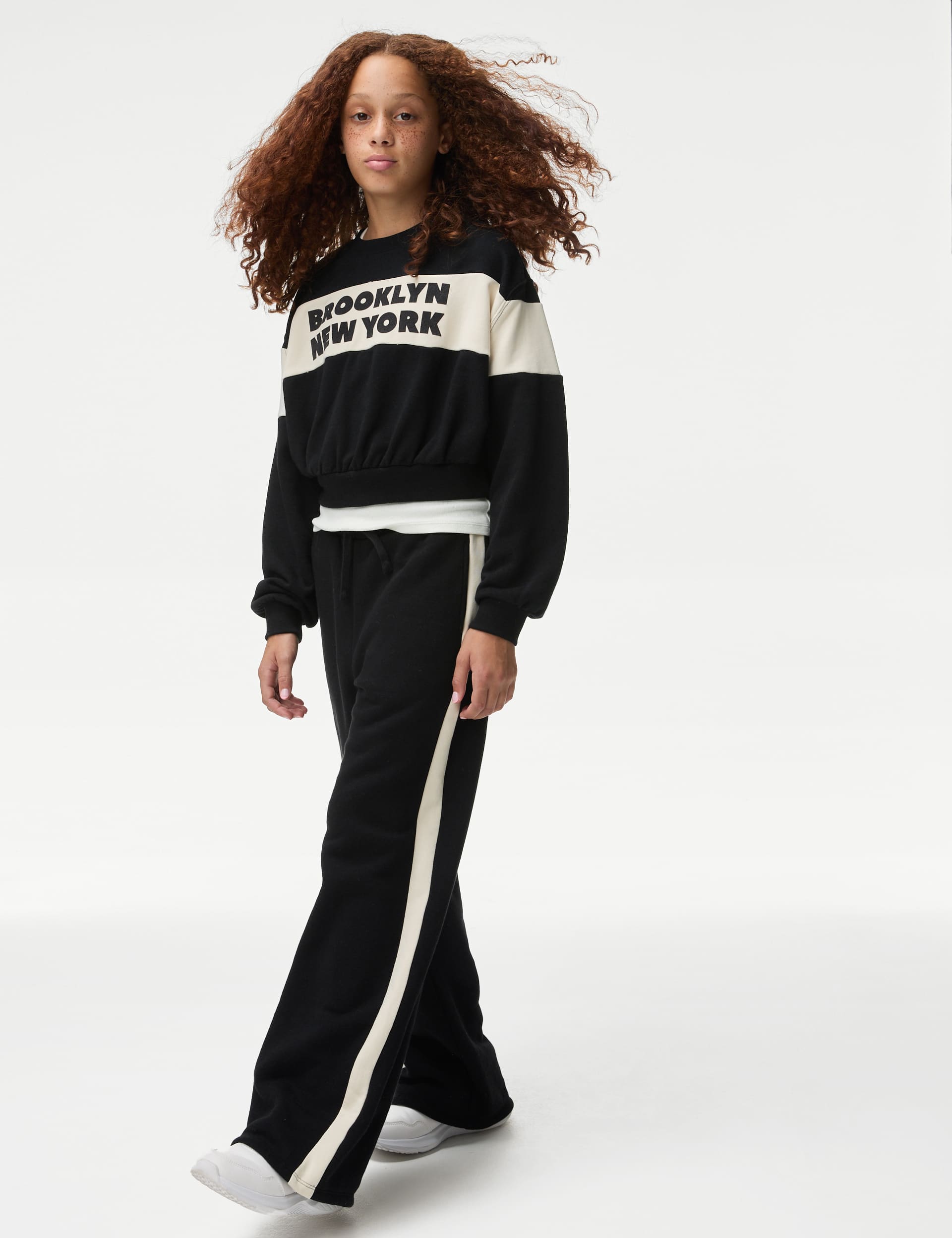 M&S Girls Cotton Rich 'Wide Leg Striped Joggers (2-16 Yrs)