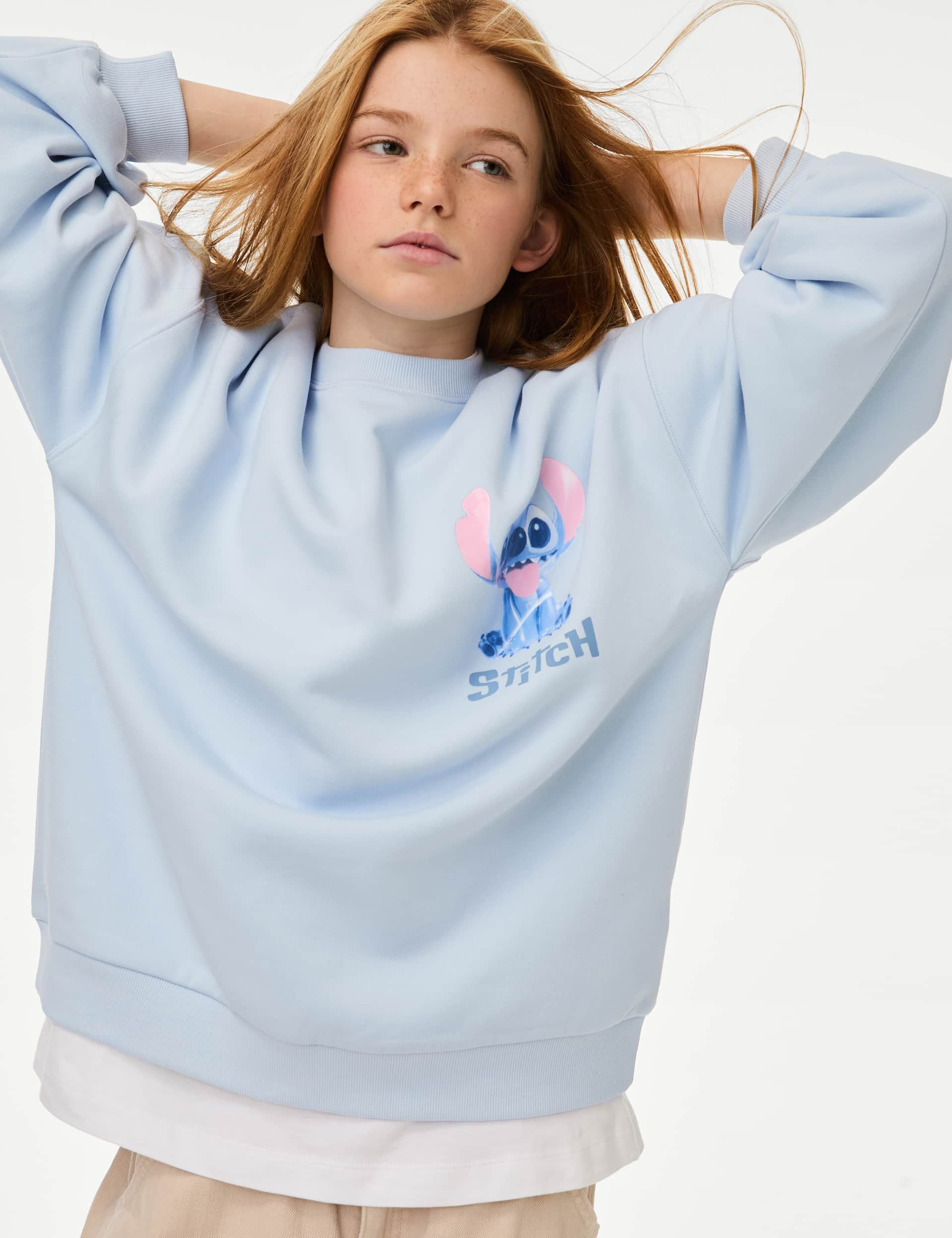 M&S Collection Girls Cotton Rich Lilo & Stitch Sweatshirt (6-16 Yrs) - 8-9 Y - Blue, Blue