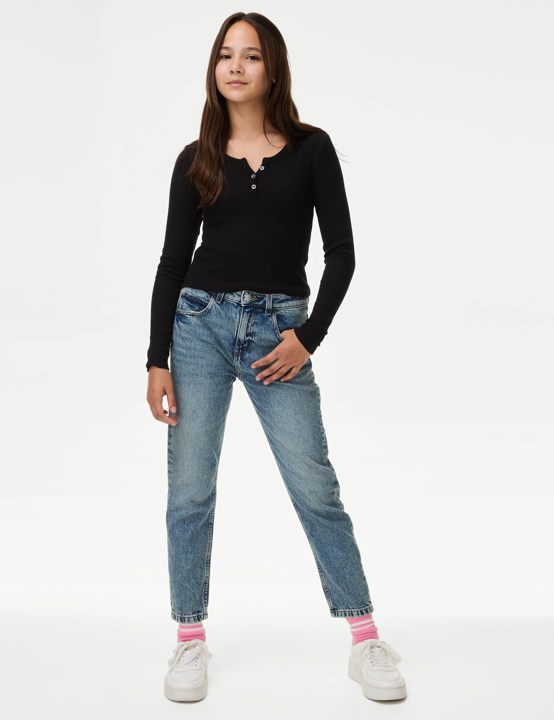 M&S Girls Mom Pure Cotton Denim Jeans (6-16 Yrs)