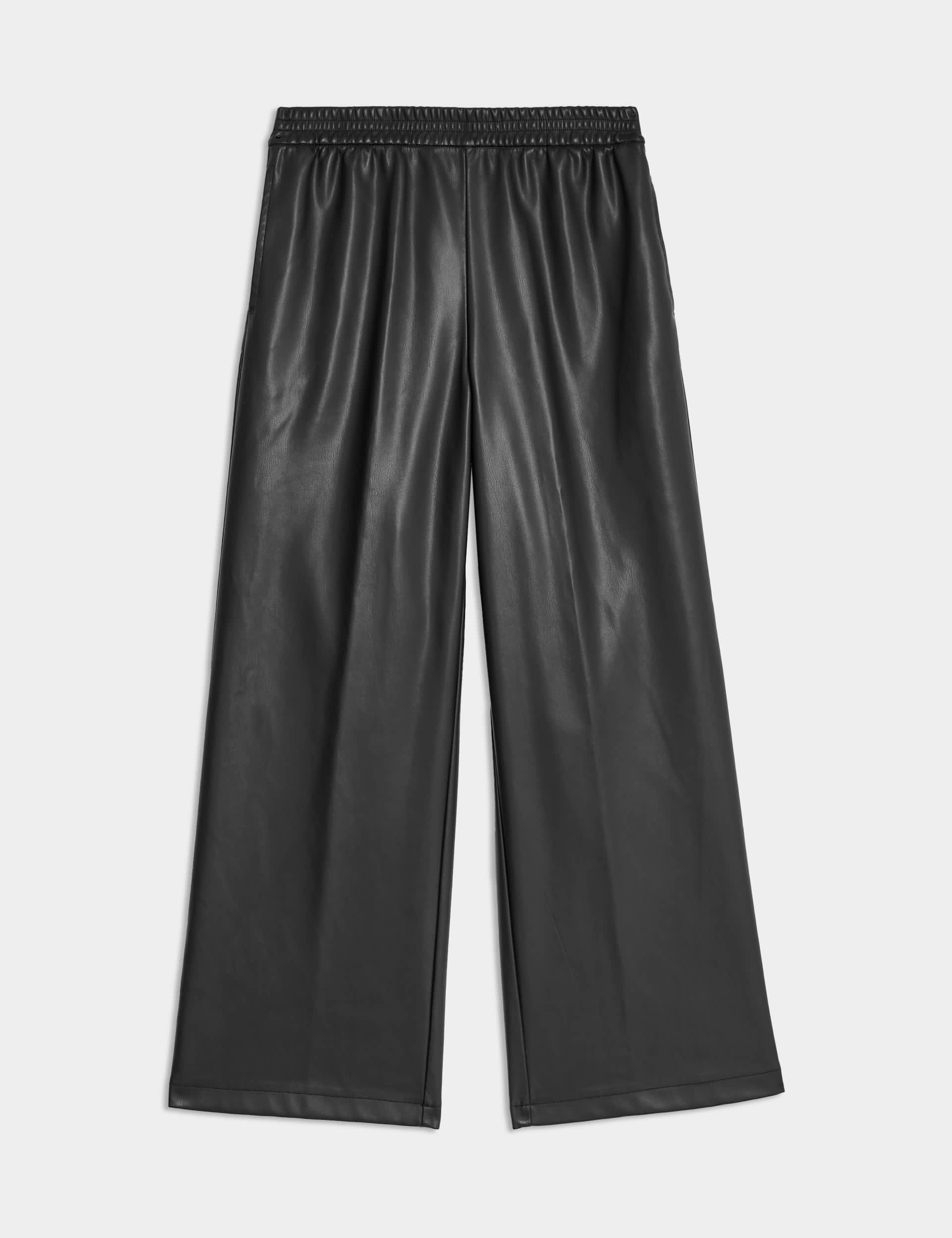 M&S Girls Faux Leather Wide Leg Trousers (6-16 Yrs) - 12-13 - Black, Black