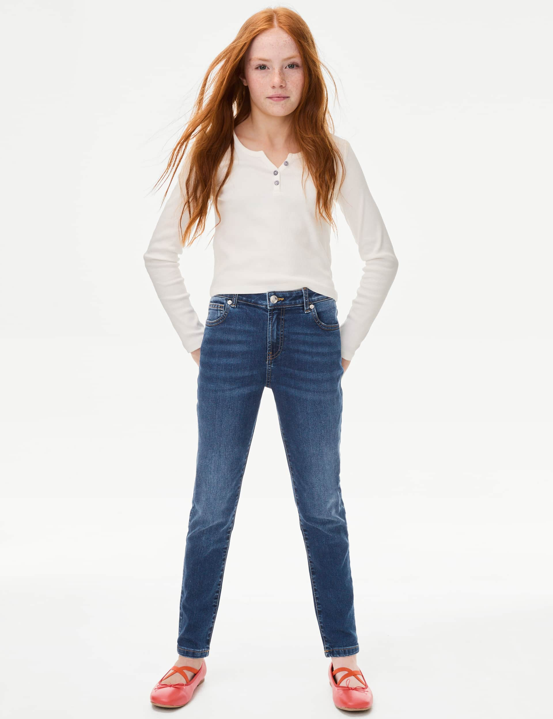 M&S Collection Girls Skinny Denim Jeans (6-16 Yrs) - 13-14, Black,Denim